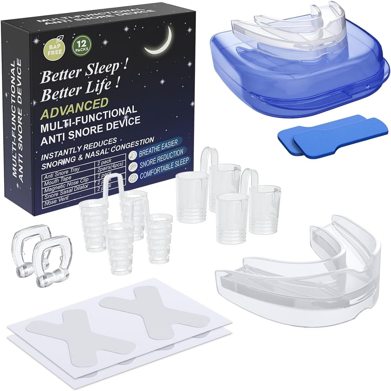 12 Pack Anti Snoring Devices, Snoring Solution Sleep Improvement, Snore Stopper for Comfortable and Quieter Sleep, Silicone Nose Clip Stop Snoring, Effective to Relieve Snoring