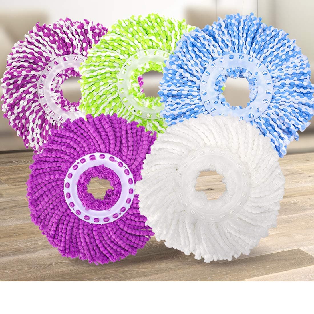 5 Replacement Mop Micro Head Refill for 360° Spin Magic Mop-Microfiber Replacement Mop Head-Round Shape Standard Size