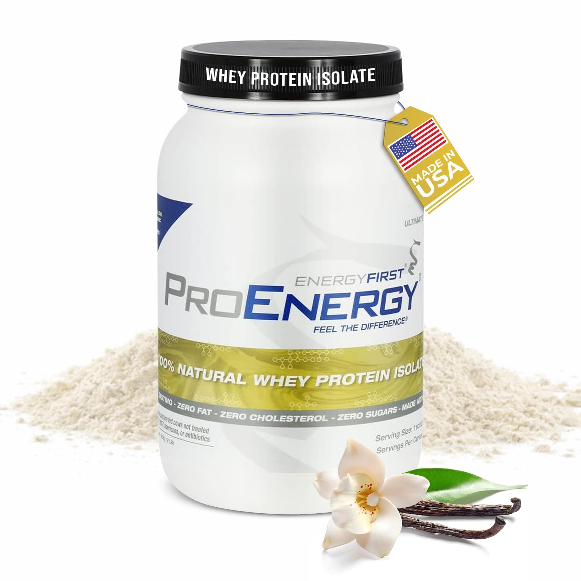 Vanilla Whey Protein Isolate - Grass Pasture Fed, Zero Lactose, Gluten-Free, All-Natural, Sugar-Free Shake for Keto & Recovery, 2lb