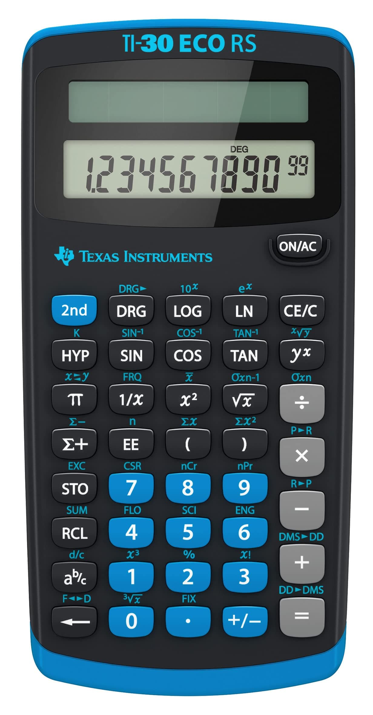 Texas Instruments TI-30 ECO RS School Calculator, Technical Scientific (Single Line 10 Digit Display, Solar Powered) Black