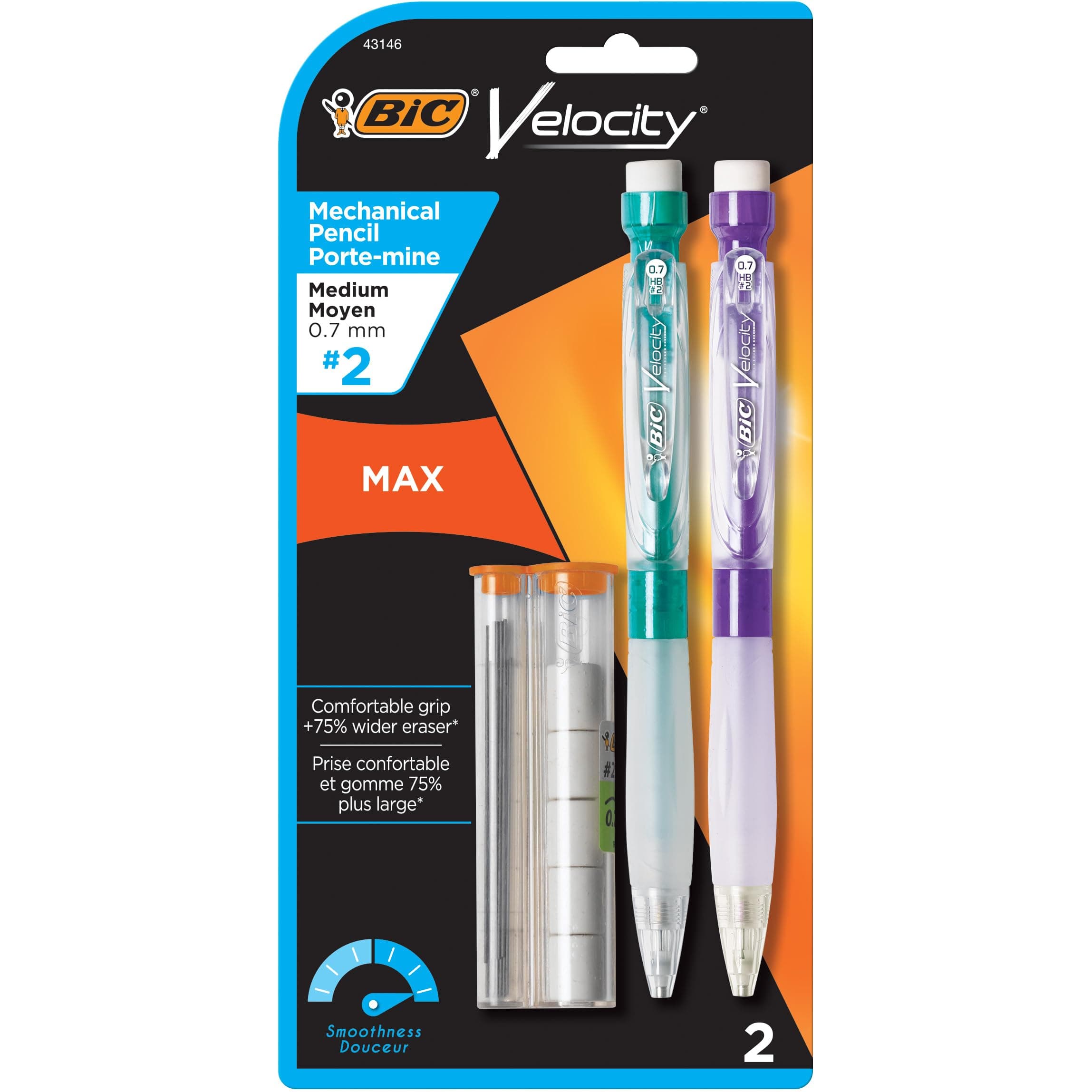 BIC Velocity Max Mechanical Pencil, Medium Point (0.7mm), 2-Count