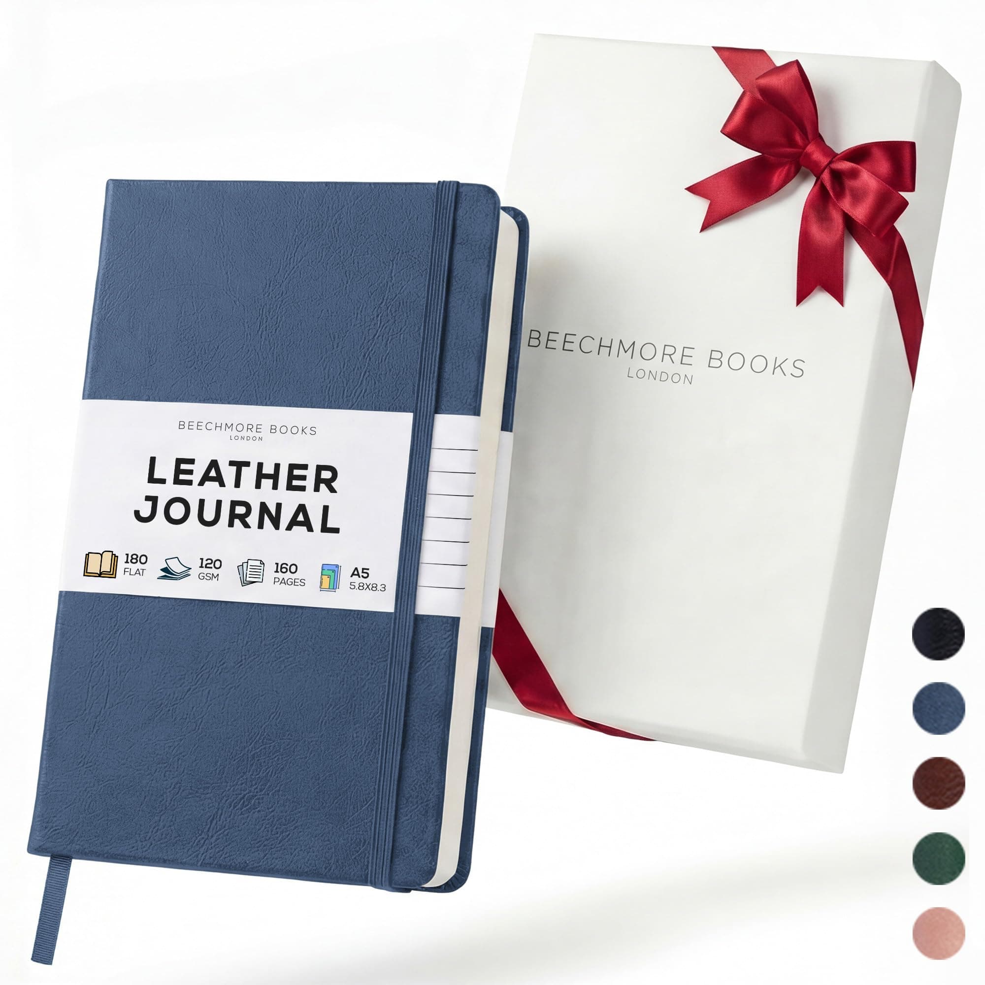 Beechmore Books Lined Journal Notebook, 5.8 x 8.3 inch, A5 160 Lined Pages, Hardcover Leather Journals for Women, Men, Writing and Notebooks for Work - 120 GSM Thick Paper, Gifts Box Included