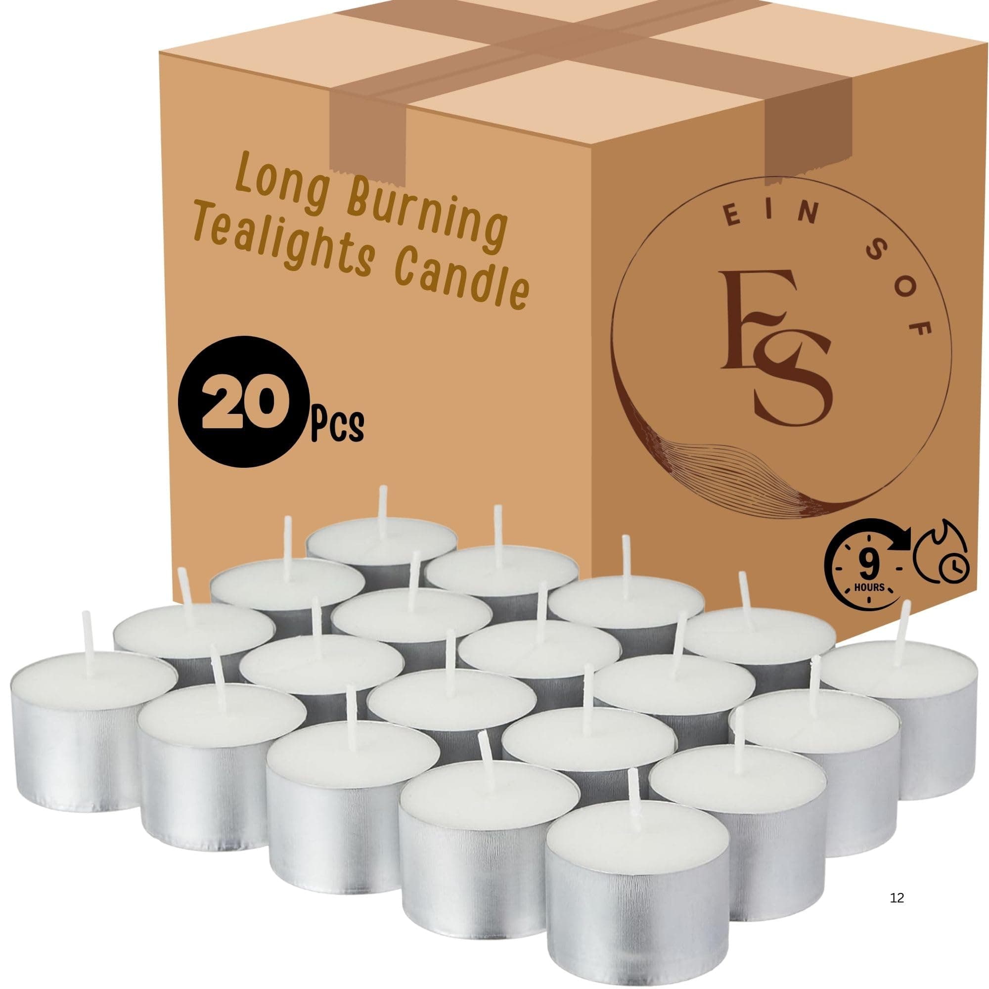EIN SOF Tea Lights Candles Set of 20 – 9 Hours Long Burning Diffuser Tealight for Home Decoration, Jumbo Size White Unscented Natural Wax T Light Candle for All Night Lasting Diwali Tea Candles