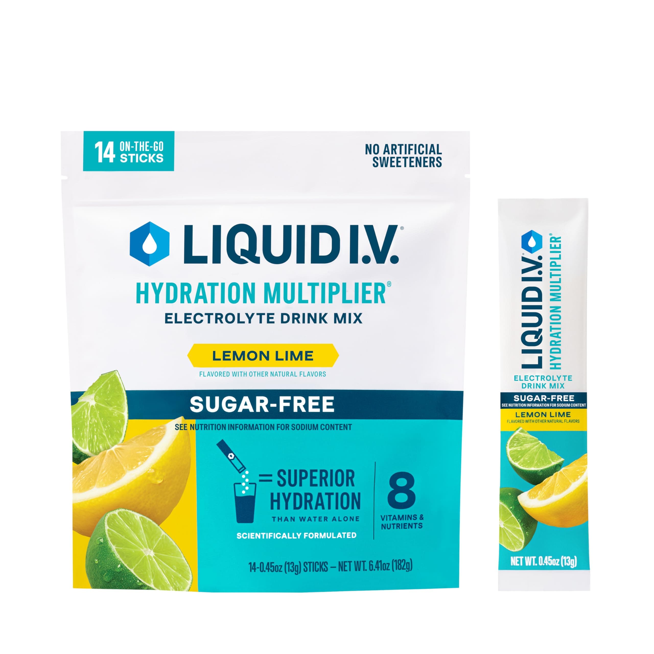 Liquid I.V. Sugar Free Hydration Multiplier - Lemon Lemon - Hydration Powder Packs | Electrolyte Powder Drink Mix | Convenient Single Serve Sticks | Non-GMO | 1 Pack (14