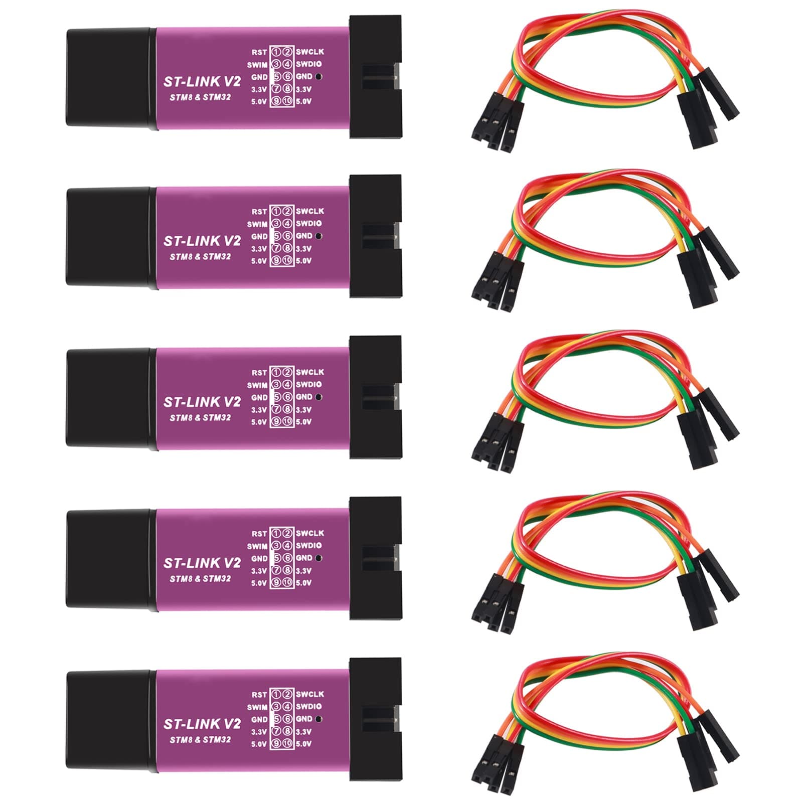 AITRIP 5 PCS ST-Link V2 Emulator Downloader Programmer Support Programming Unit STM8 STM32 (Random Color)