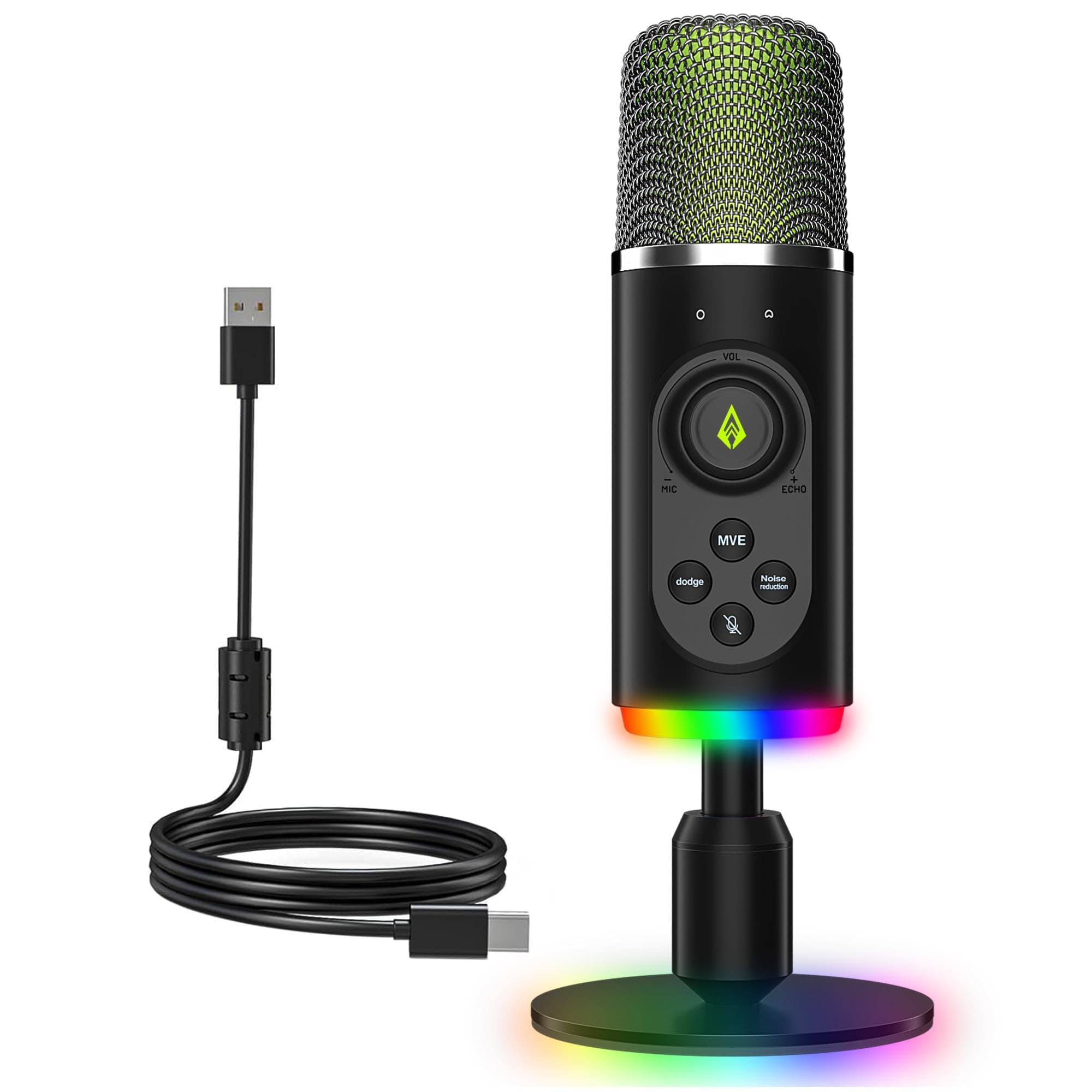 Archer Tech Lab USB Condenser Microphone for PC, Mac, PS5/PS4 Gaming Streaming, Podcasting, YouTube, Zoom| Mic with Voice Changer, Noise Cancellation, RGB Light, Quick Mute, Volume Control (Dryad100)