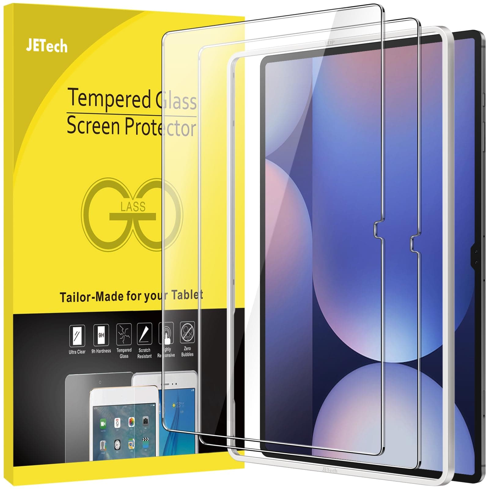 JETech Screen Protector for Samsung Galaxy Tab S10 Ultra/Tab S9 Ultra 14.6-Inch with Easy Installation Frame, Tempered Glass Film, HD Clear, 2-Pack
