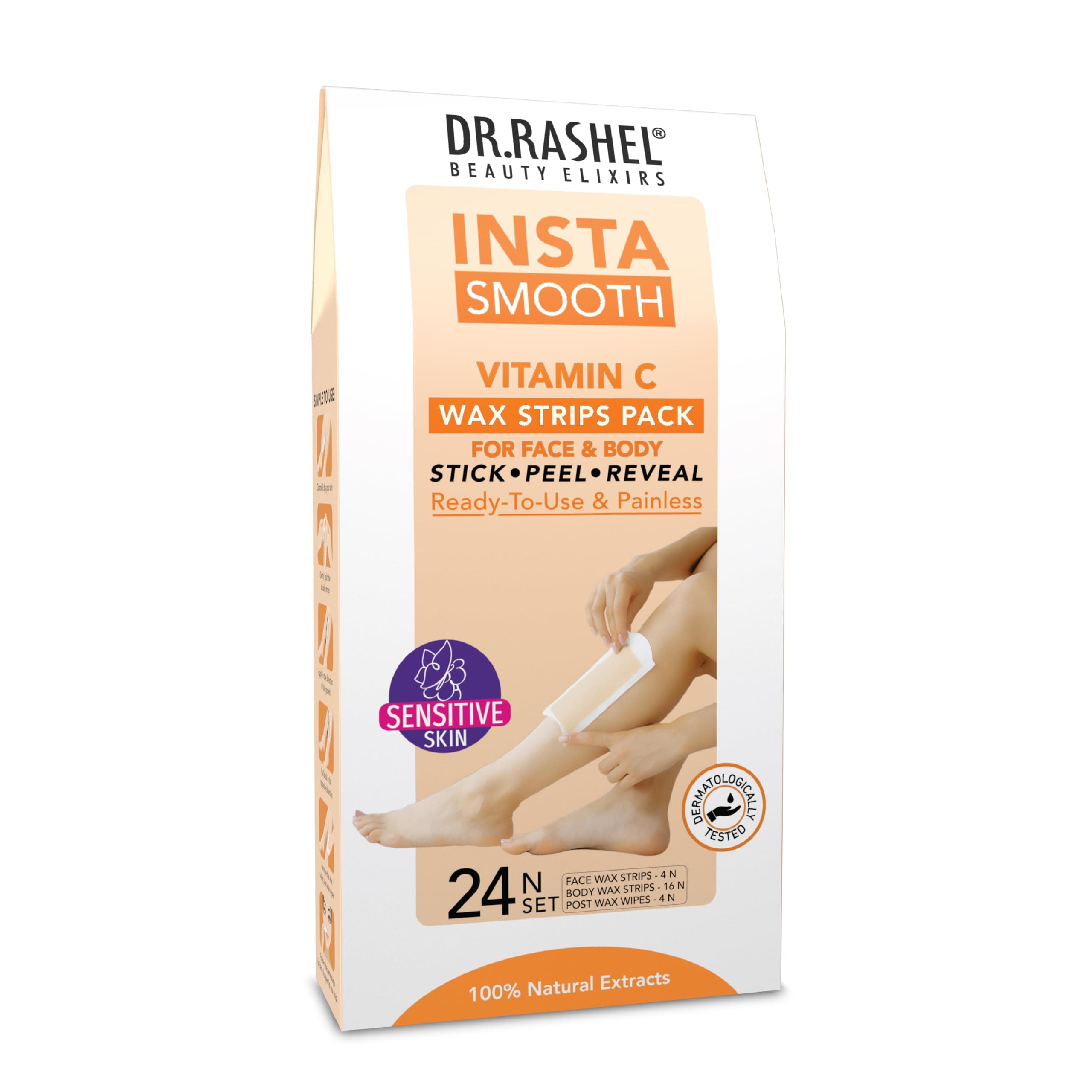 DR.Rashel Insta Smooth Vitamin C Wax Strips Pack For Face & Body(24 Wax Strips)