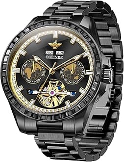 Watch for Men Automatic Wristwatch Diamond Sapphire Crystal Skeleton Luminous 3D Dial with 5ATM Waterproof Luxury Stainless Steel Strap