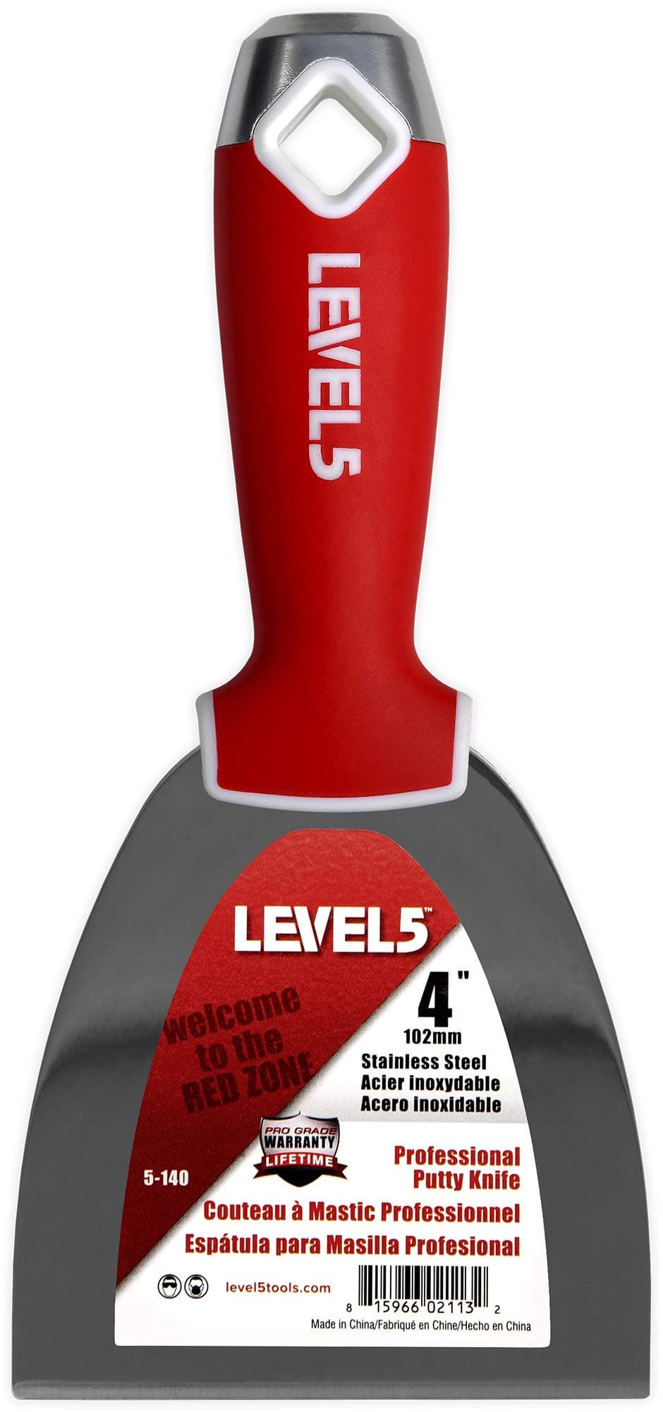 - 4" Soft-Grip Stainless Steel Drywall Joint Knife - LEVEL5 | Pro-Grade | Comfortable Finishing Hand Tool | Metal Hammer End | Sheetrock Gyprock Plasterboard Mud | 5-140