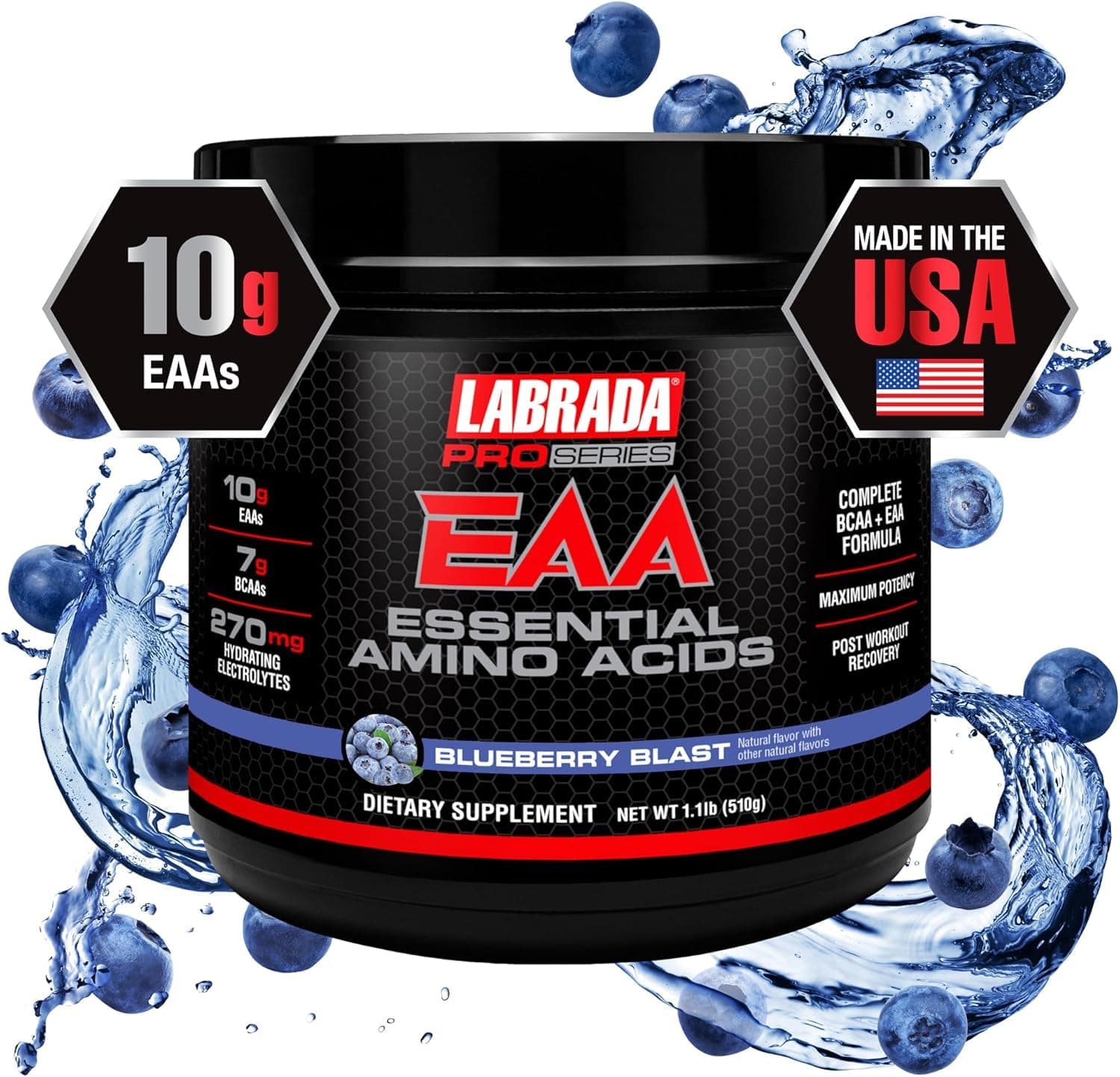 Pro Series EAA Maximum Potency Complete Essential Amino Acid Hydrating Formula with 10g EAAs 7g BCAAs & 270mg Hydrating Elecrolytes Recovery and Performance (Blueberry Blast)