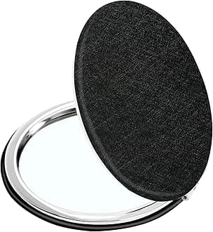 Compact Vanity Makeup Mirror for Men Women Girls, Black Elegant Round Travel Cosmetic Mirrors for Pocket Purse Wallet Handbag, Portable Small 1X/2X Magnifying Handheld Beauty Mirror