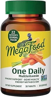 MegaFood One Daily Multivitamin - Multivitamin for Women and Men - with Real Food - Immune Support Supplement -Vitamin C & Vitamin B - Bone Health - Energy Metabolism - Vegetarian, Non-GMO (30 Tabs)