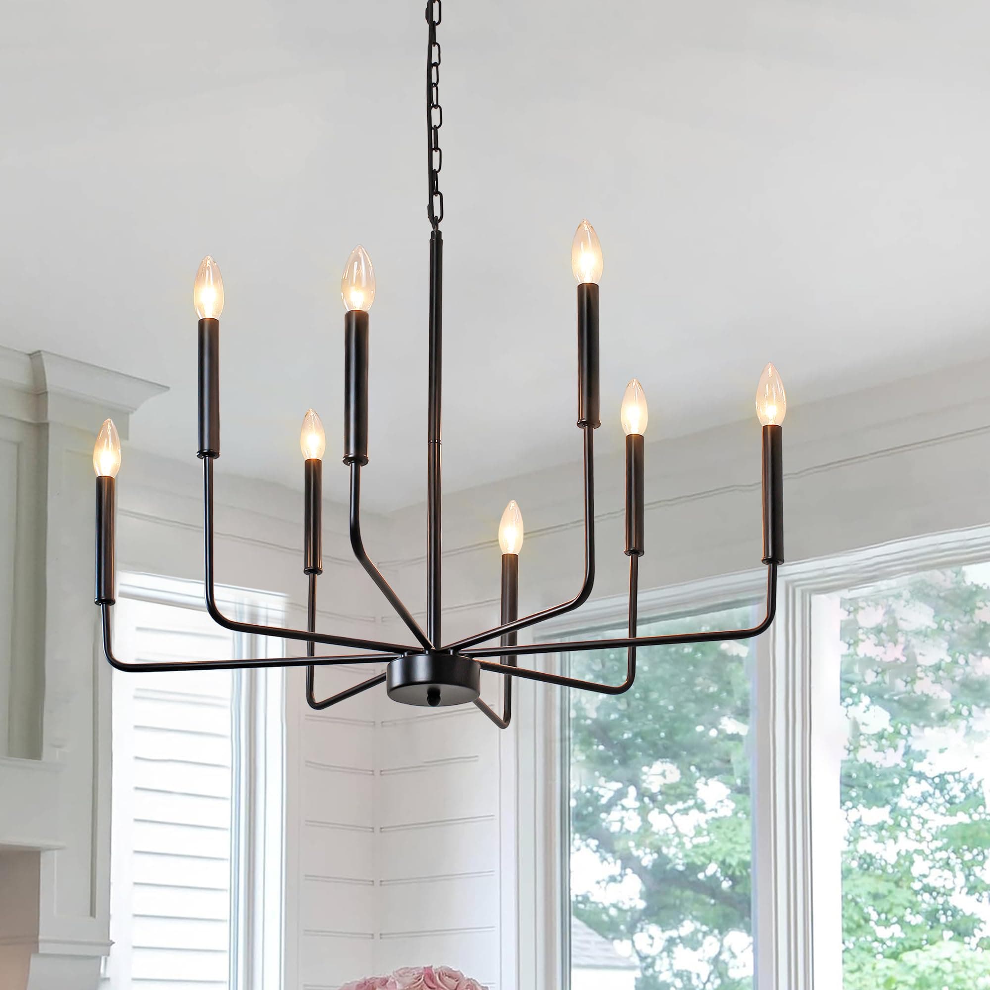 Black Chandelier, 8-Light Farmhouse Chandeliers for Dining Room Lighting Fixtures Hanging, Industrial Modern Farmhouse Chandelier for Bedroom, Foyer, Kitchen, Kitchen, Living Room, Entryway