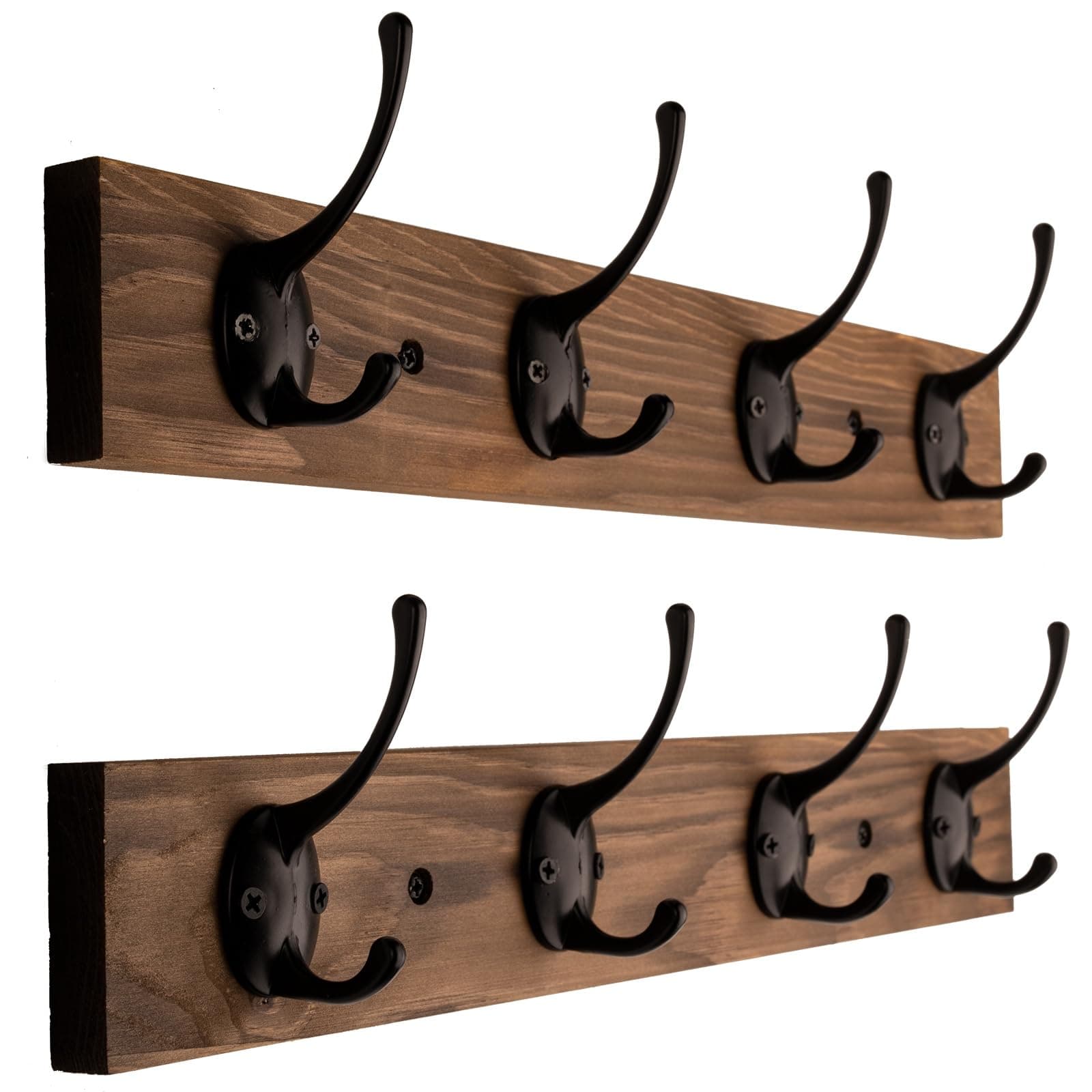 Coat Hooks Wall Mounted, Wooden Hat Rack with 4 Hooks for Entryway, Bathroom,Bedroom(2 Pack,Brown)
