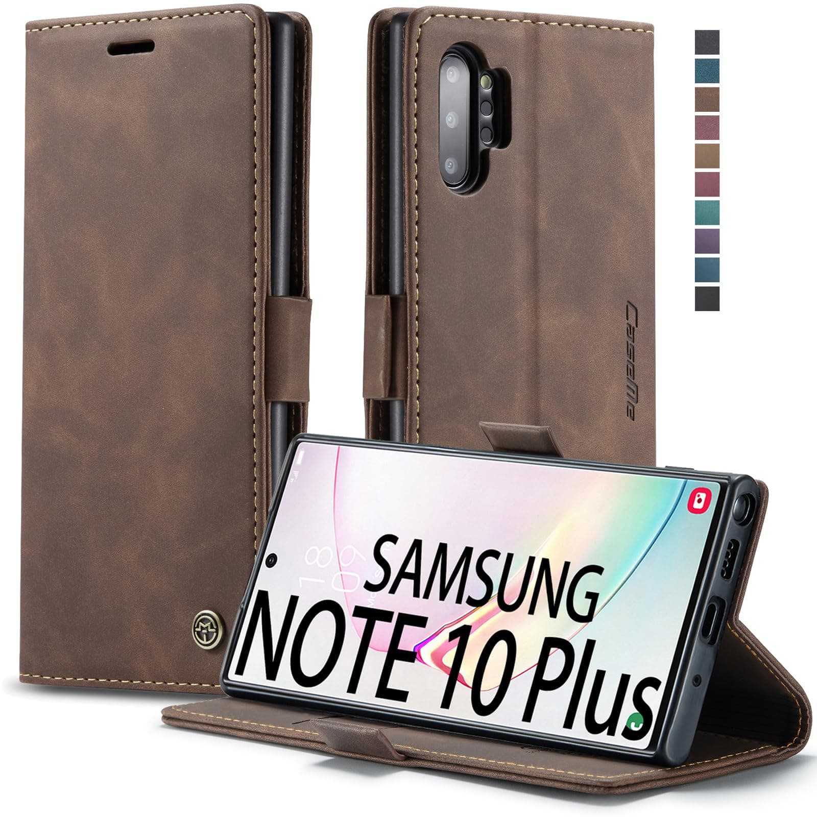 Samsung Galaxy Note 10+ Plus Wallet Case, Magnetic Stand Flip Protective Cover PU Leather Flip Case with ID & Credit Card Slots Cash Pockets for Samsung Galaxy Note 10 Plus 6.8” (Coffee)