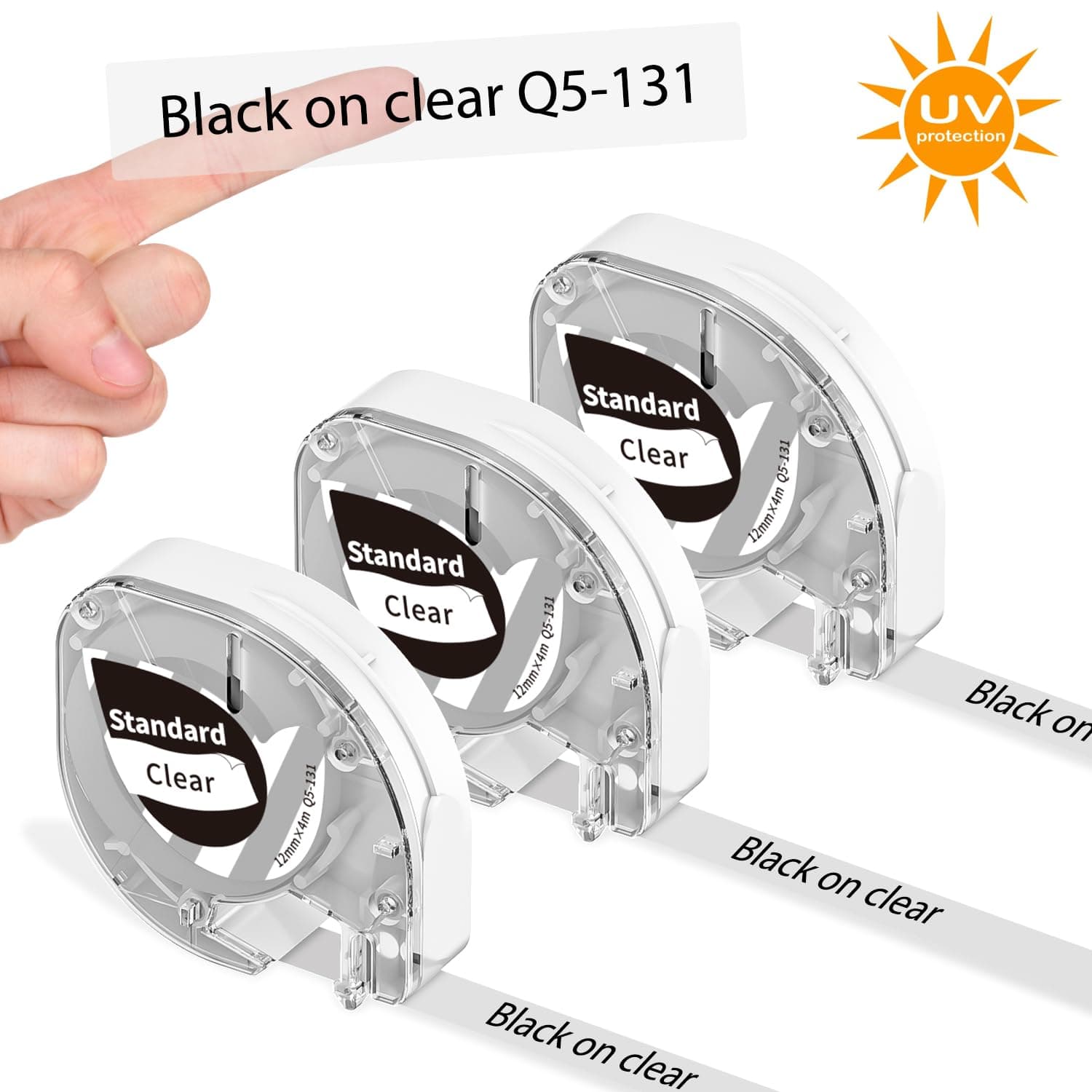 Clear Label Maker Tape Compatible with Dymo Label Maker Refills LT-100H LT-100T and Compatible with Phomemo P12 P12 PRO LT12 Label Makers, 12mm x 4m (1/2" x 13') 3 Pack, Black on Clear Tape