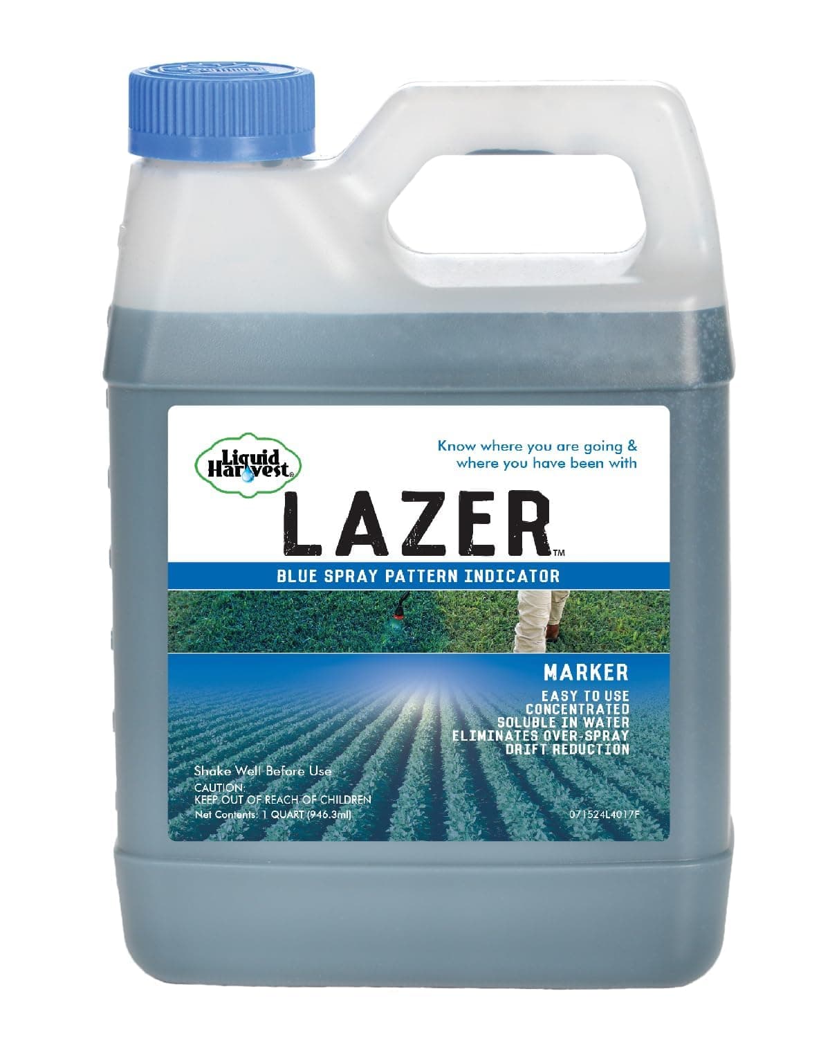 Liquid Harvest Lazer Blue Concentrated Spray Pattern Indicator - 32 Ounces - Weed Spray Dye, Herbicide Dye, Fertilizer Marking Dye, Turf Marker 1 Quart (32 Ounces)