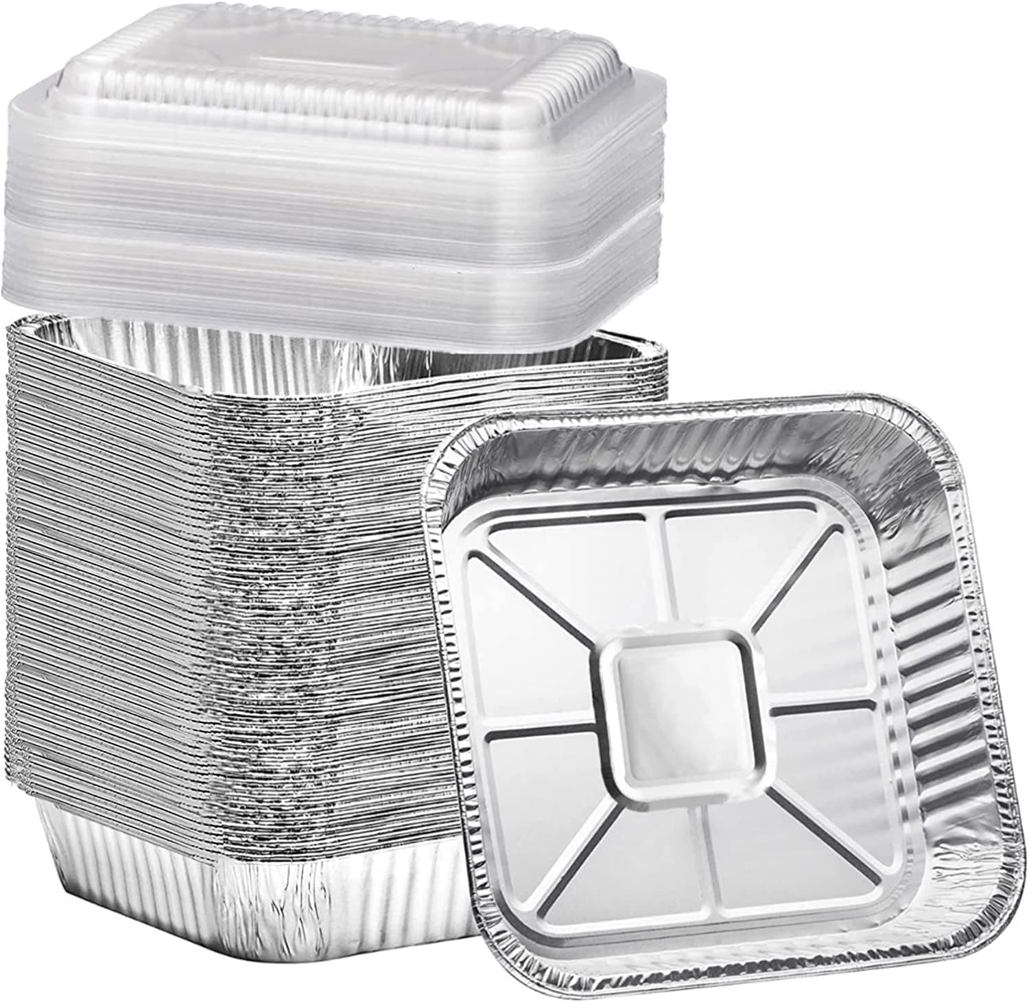 Square Aluminum Baking Pans with Clear Plastic Lids (35-Pack, 8x8”) - Disposable Takeout Pans - Foil Food Containers for Cooking, Heating, Storing, Prepping Food - Eco-Friendly & Recyclable