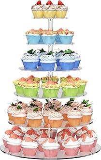 6 Tier Large Acrylic Round Cupcake Stand, Clear Wedding Cupcake Tower Stand, Cupcake Tier Stands for Dessert Table, Tiered Cupcake Holder Stand, Cupcake Display Stand for Birthday Party