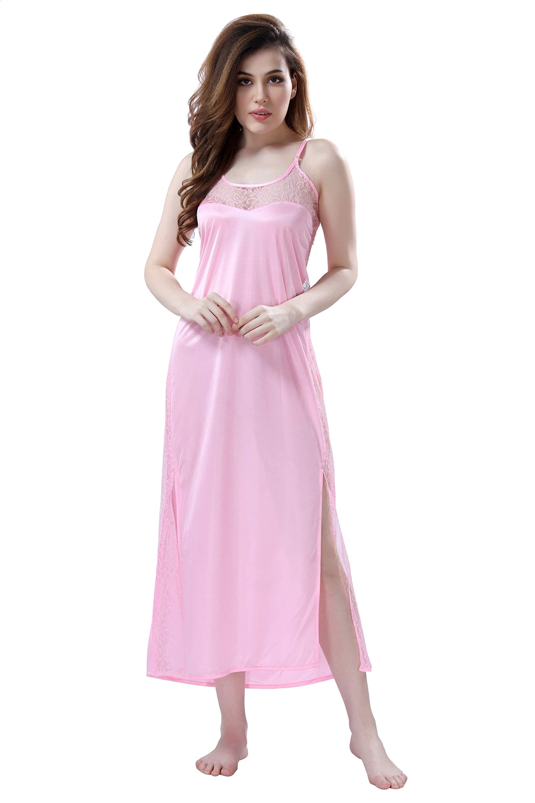 REPOSEYWomen's Satin Solid Maxi Length Nightgown (Free Size)