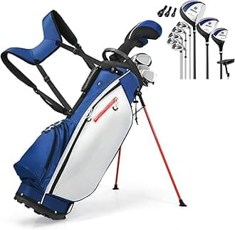 GYMAX Golf Club Set, Complete Right Handed Golf Clubs Set with 460cc Alloy Driver, 3# Fairway Wood, 4# Hybrid, 6#, 7#, 8#, 9# & P# Irons, Free Putter and Stand Bag, Adult Golf Package Sets