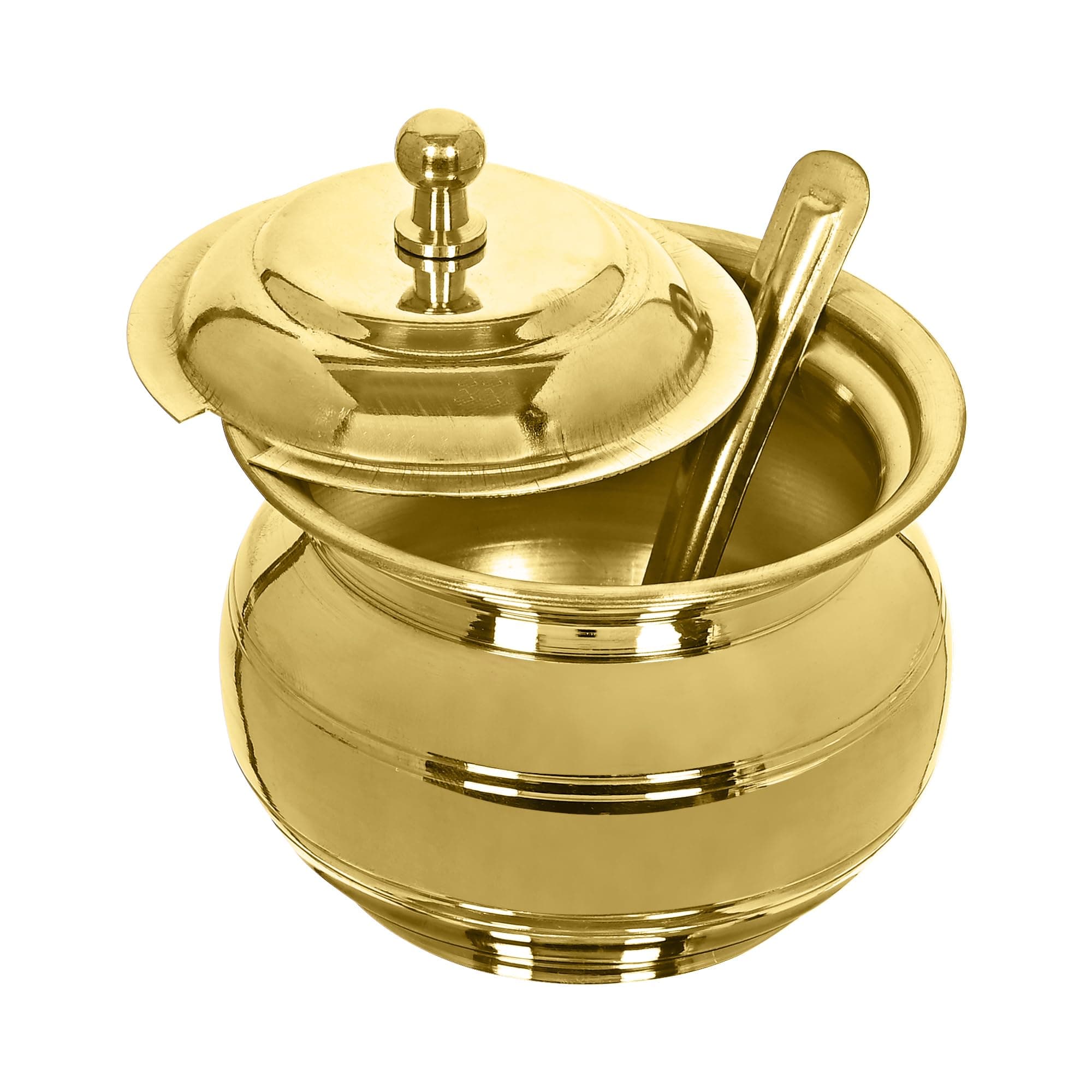 Golden Brass Multipurpose Ghee Pot/Pickle Container 400 ML with Embossed Designer Spoon