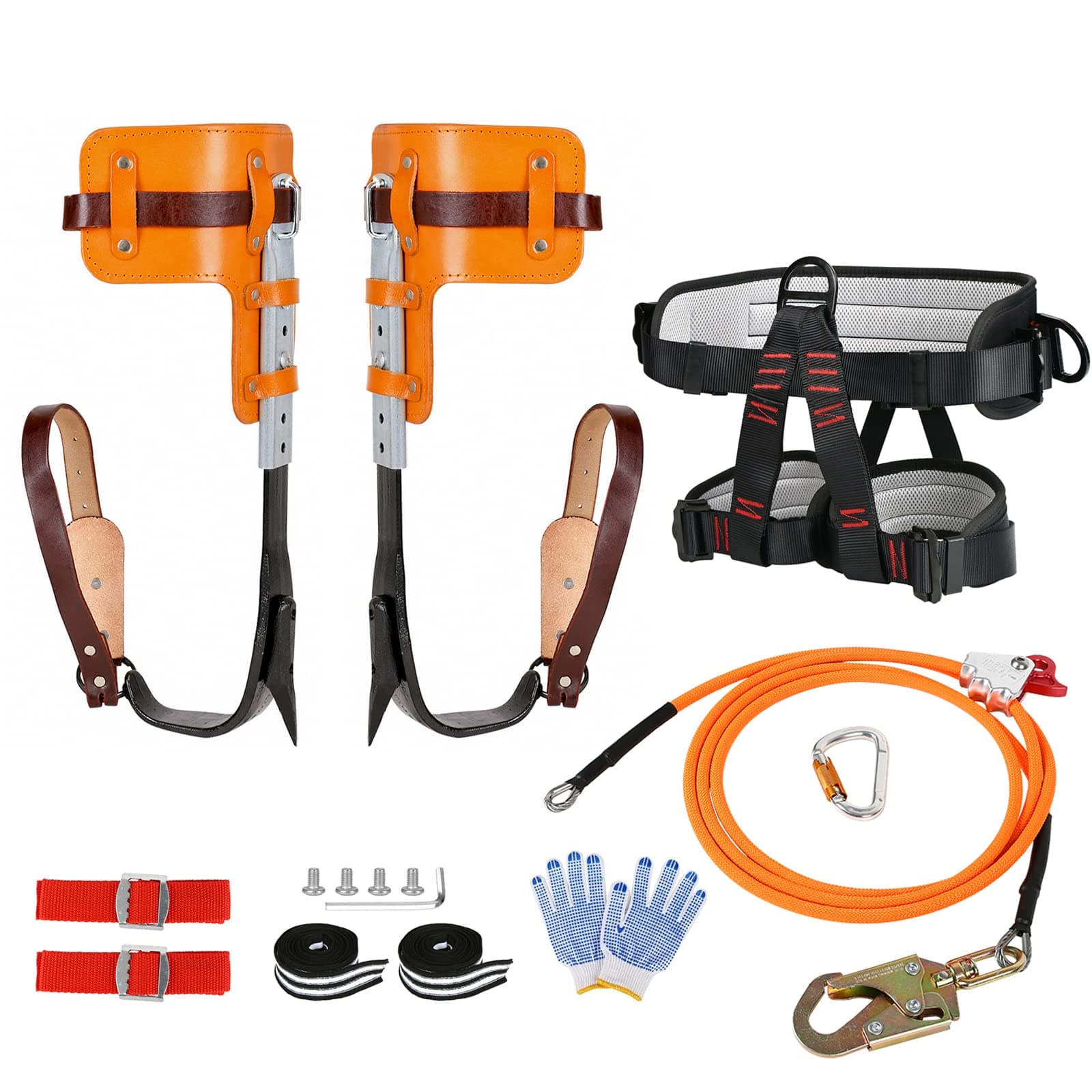 Upgrade Cowhide Tree Climbing Spikes Set, Tree Climbing Gear with Adjustable Climbing Belt and Steel Wire Core Flip Line, Climbing Kit with Triple Lock Lanyard Adjuster, for Sports, Working