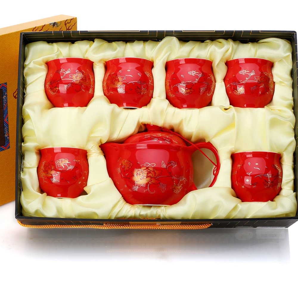 Chinese Traditional Gongfu Teacup Set, Red