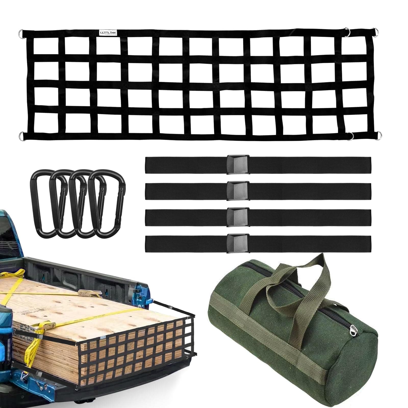 Tailgate Net-LLTTLTMM,Heavy Duty Tailgate Truck Cargo Net for Full Size Truck,60inx18in Easy-to-use Cargo Net For Pickup Truck Bed Net for Trucks Chevrolet,Ford,Toyota,GMC,Jeep,Dodge RAM,Pickup(black)