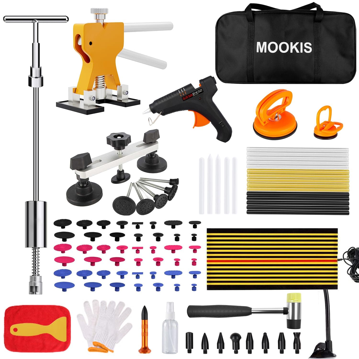 Gziztx Dent Removal Kit 92PCS Auto Body Dent Puller Kit with Long T-Bar Slide Hammer, Golden Lift, Detection Board for Repairing Door Dings and Hail Damage
