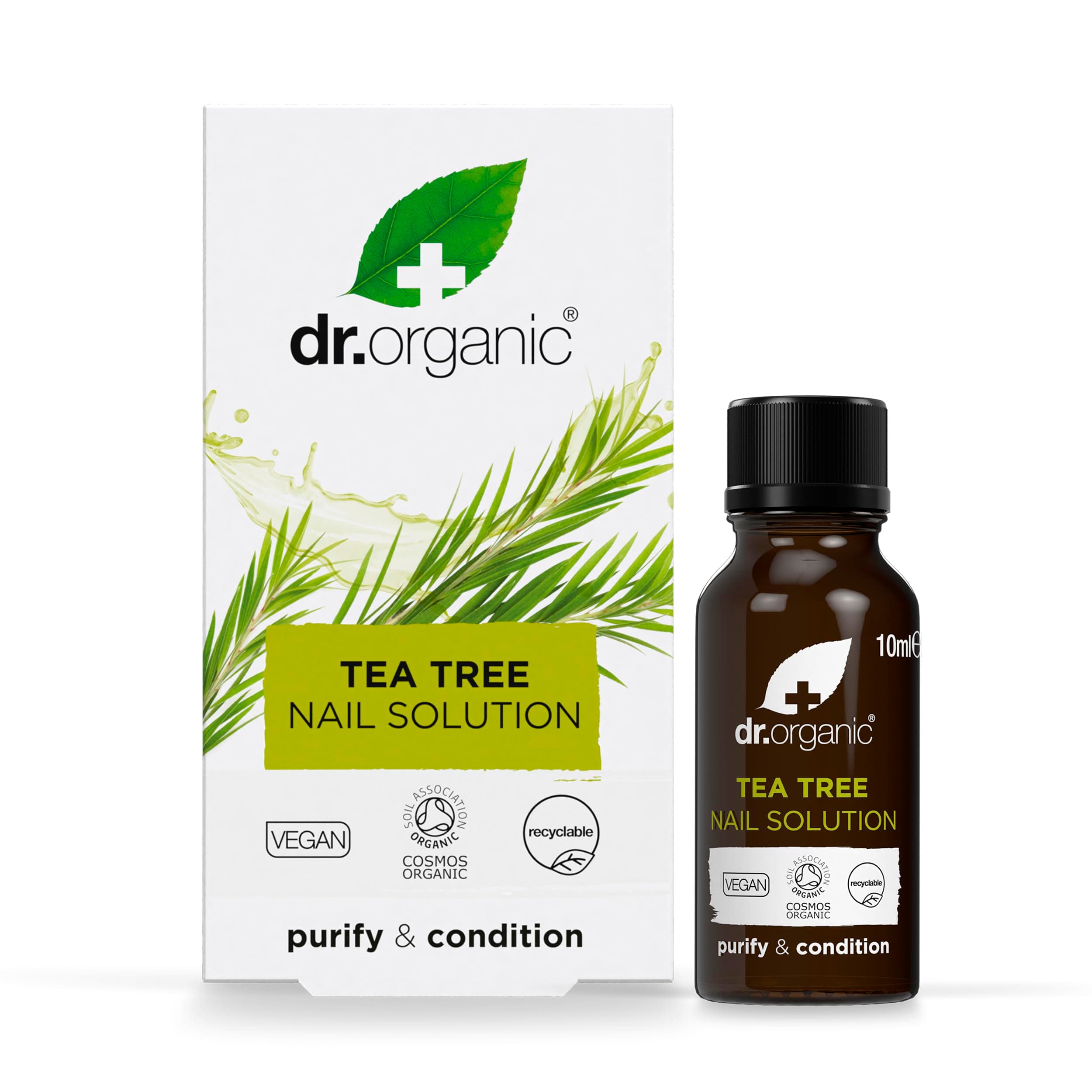 Dr Organic Tea Tree Nail Solution, Purifying, Conditioning , Mens, Womens, Natural, Vegan, Cruelty-Free, Paraben & SLS-Free, Recyclable & Recycled Ocean Bound Plastic, Certified Organic, 10ml