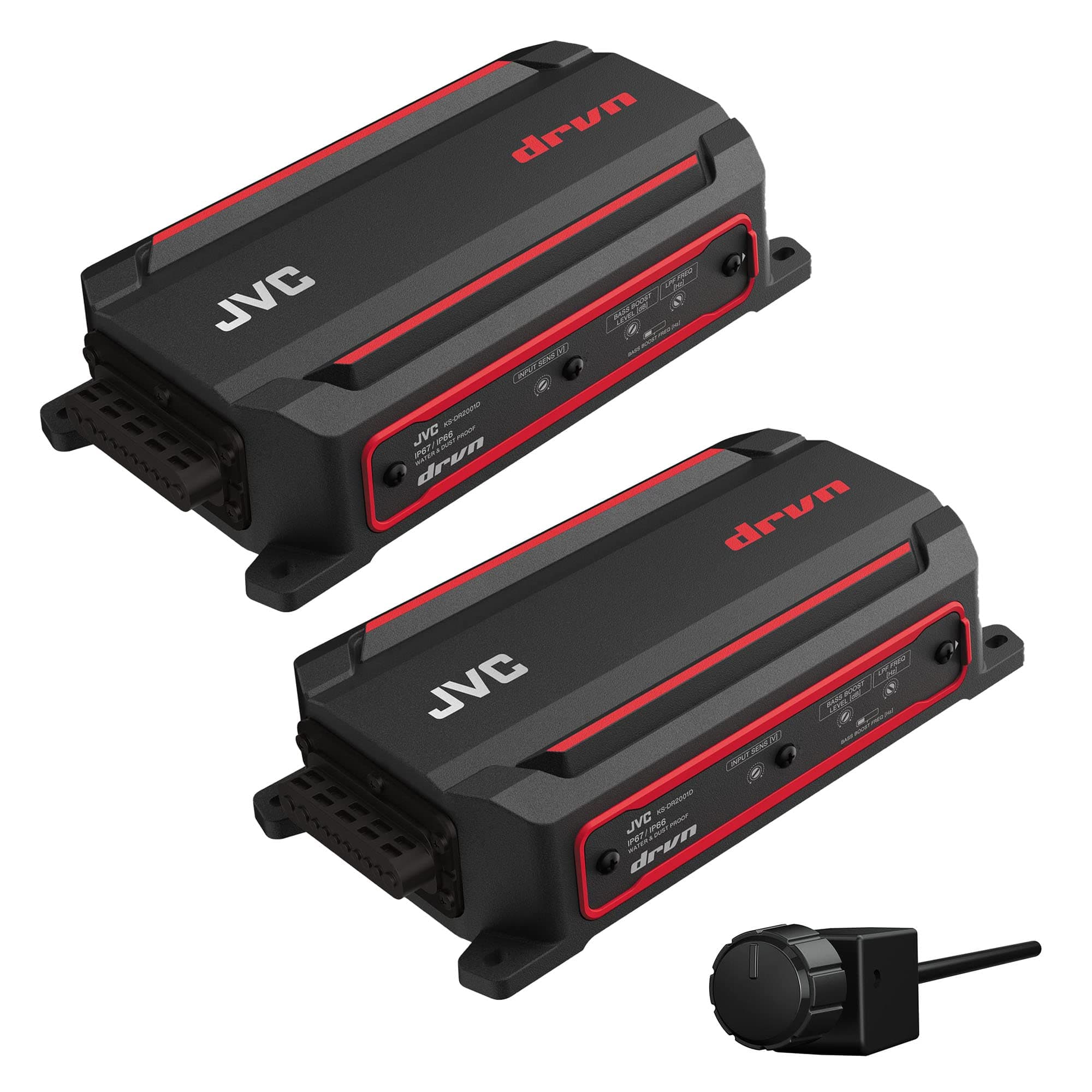 JVC KS-DR2104DBT Bluetooth 4-Channel Compact Digital Amplifier 50W RMS x 4 @ 4 ohms and KS-DR2001D Compact Mono Digital Amplifier 300W x 1 RMS @ 2 ohms/Wired Level Control Included for Car, Marine,