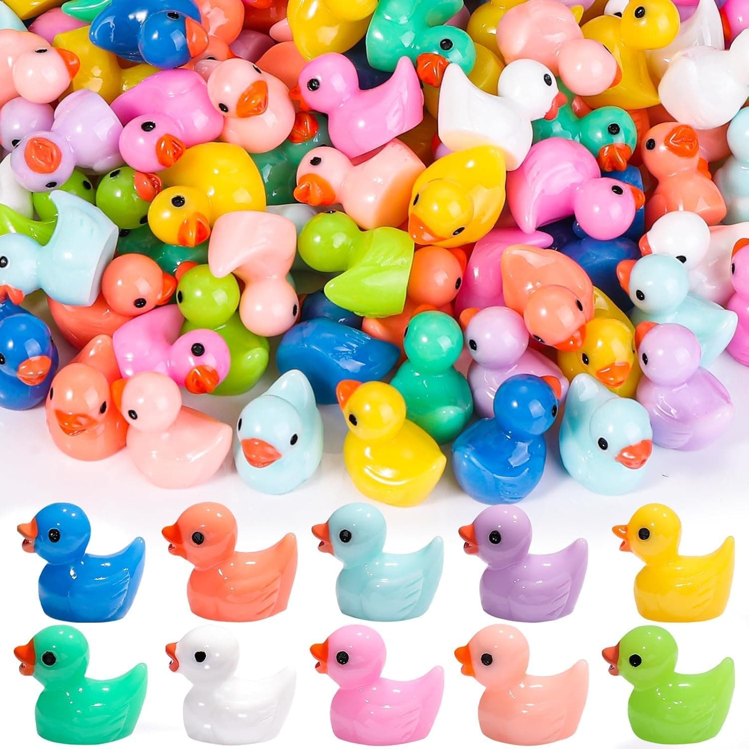 200pcs Mini Ducks, 10 Colors Resin Tiny Ducks Little Small Plastic Miniature Ducks for Aquarium Dollhouse Fairy Garden Landscape Decor