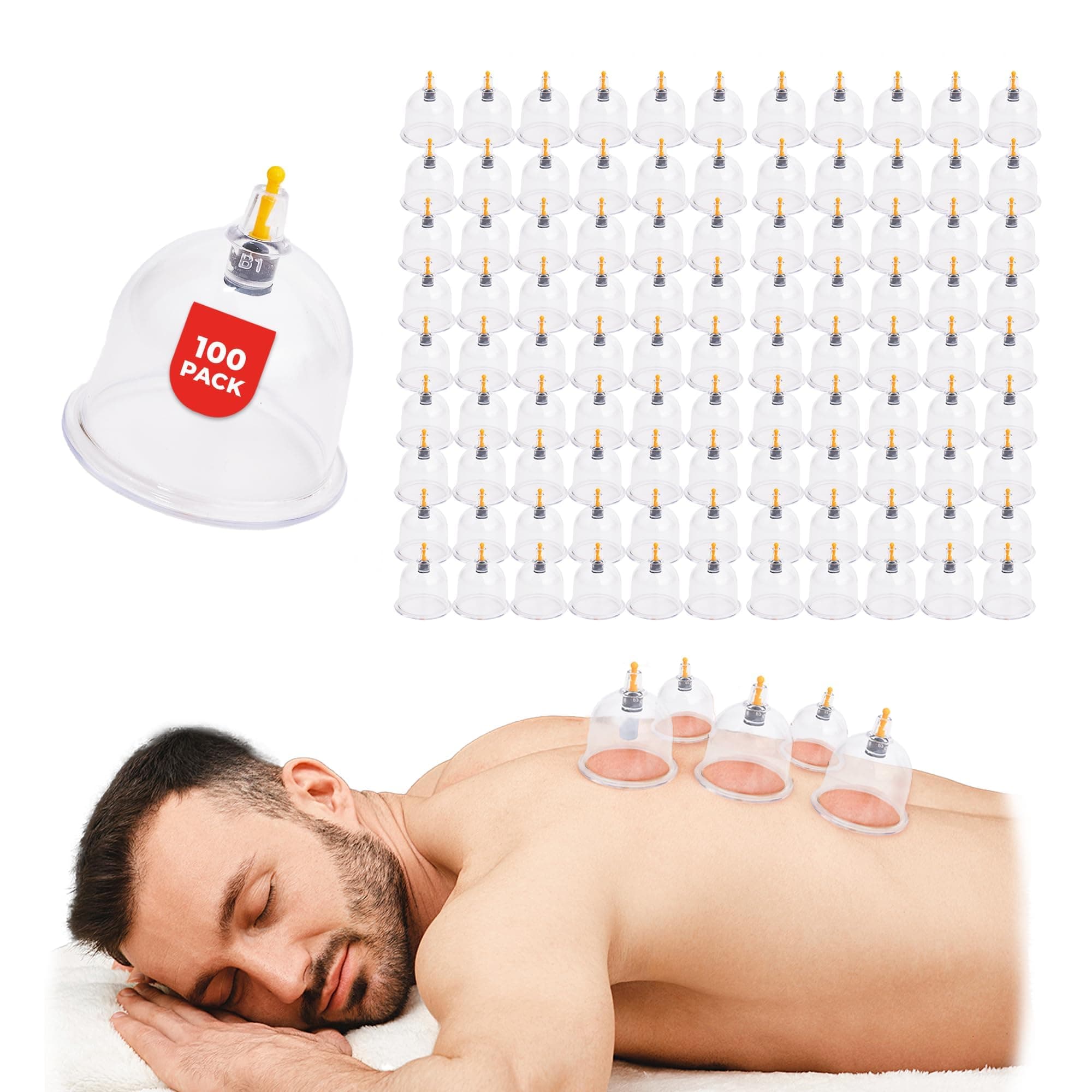 [100 Pack Bulk Cupping Set for Massage Therapy - B1 B2 B3 B4 B5 B6 B7 U4 U5 - B1 (2.95 in) - Wholesale Professional Cupping Therapy Set, Cuppings Kit for Massage and Physical Therapy Kit