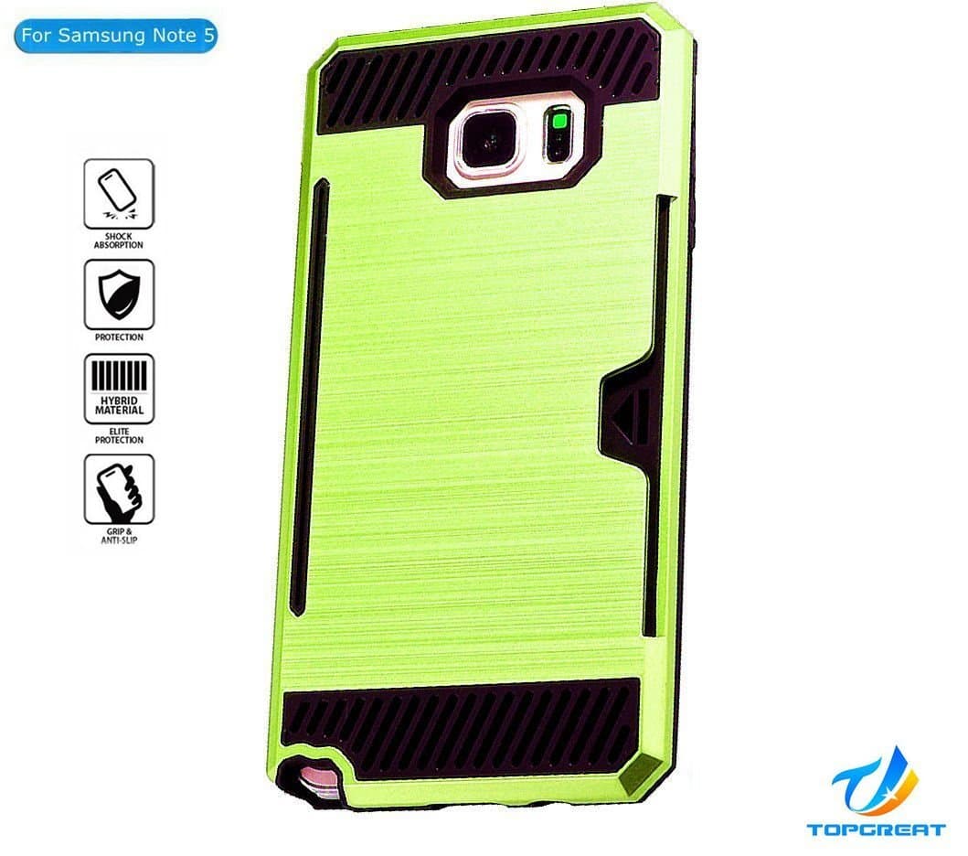 Samsung Note 5 case,Galaxy Note 5 case,TopGreat Super Cool Dazzle Anti-slip Drop Protection Shock Absorption Armour Case Wiredrawing Texture Card Slots Cover [Wallet][Gifts] for Samsung Note 5 (Green)