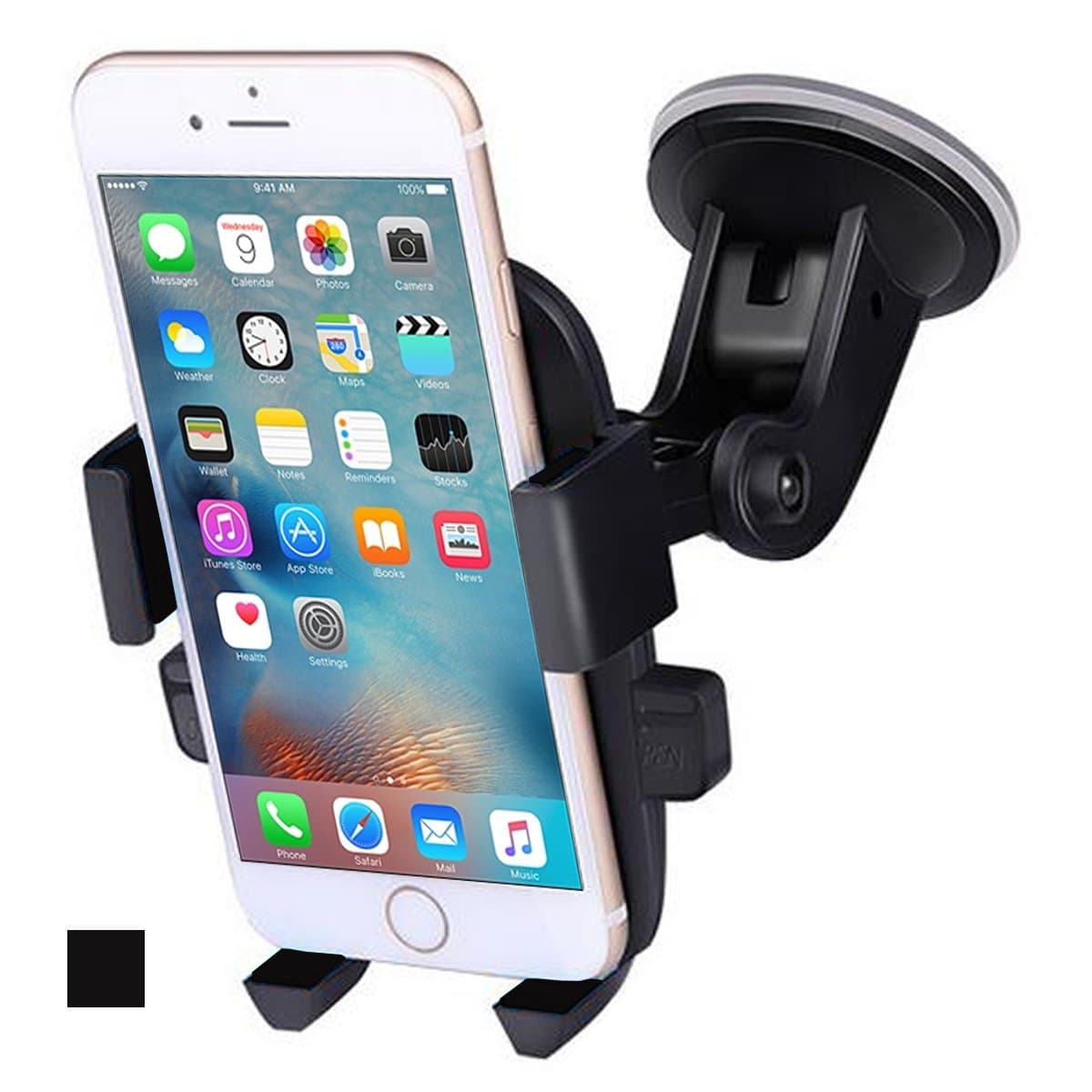 ANCOOLE Car Mount Phone Holder Cradle for Windshield 360 Degrees Rotation Freely Adjustable for iphone X/8/7/6S/6 Plus Samsung Galaxy S8/S7 edge Universal Phone (Black)