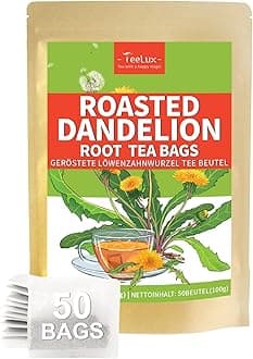 TeeLux Roasted Dandelion Root Tea Bags 50 Count, Premium Natural Dandelion Root Herbal Tea, Caffeine Free, A Popular Coffee Alternative