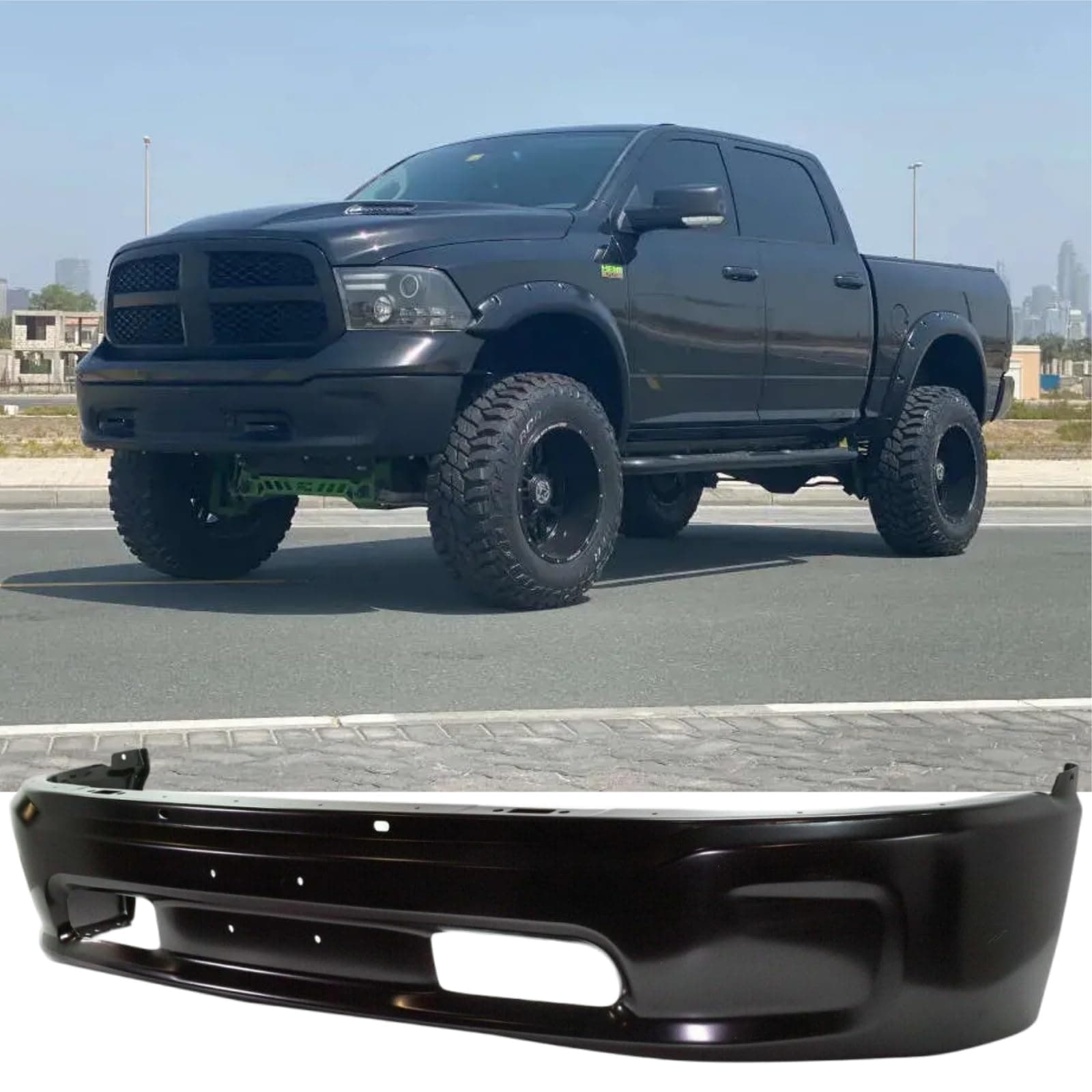 Front Bumper Compatible with 2013-2018 Dodge Ram 1500, Black Truck Automotive Steel Replacement Bumpers Face Bar, without Fog Light Holes & Sensor Holes (Style E)
