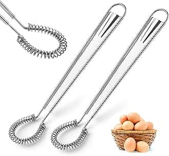 2 Pack Stainless Steel Mini Whisks Spring Coil Wire Egg Beater, Handheld Small Egg Whisk Beater Manual Hand Whisker for Coffee Sauce Milk Mixing