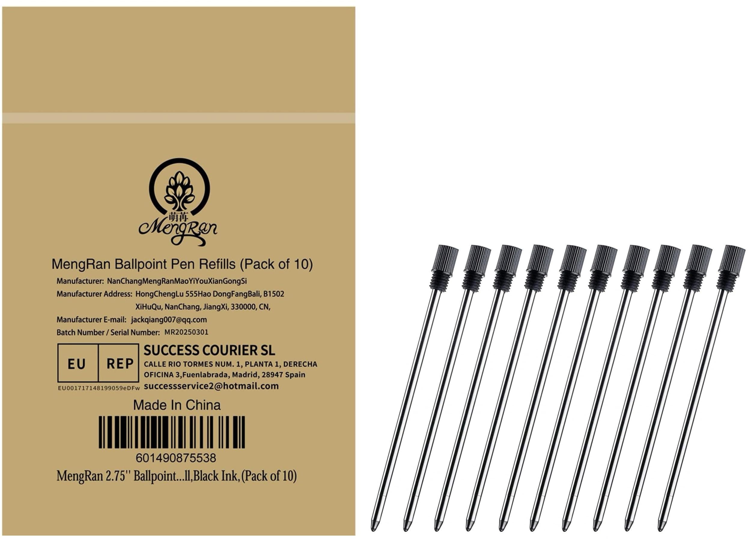 MengRan 2.75'' Mini Ballpoint Pen Refills, D1 Pen Refill (Remove Black Cap),Compatible with Swarovski Pen Refills (10 Pcs Black Ink)