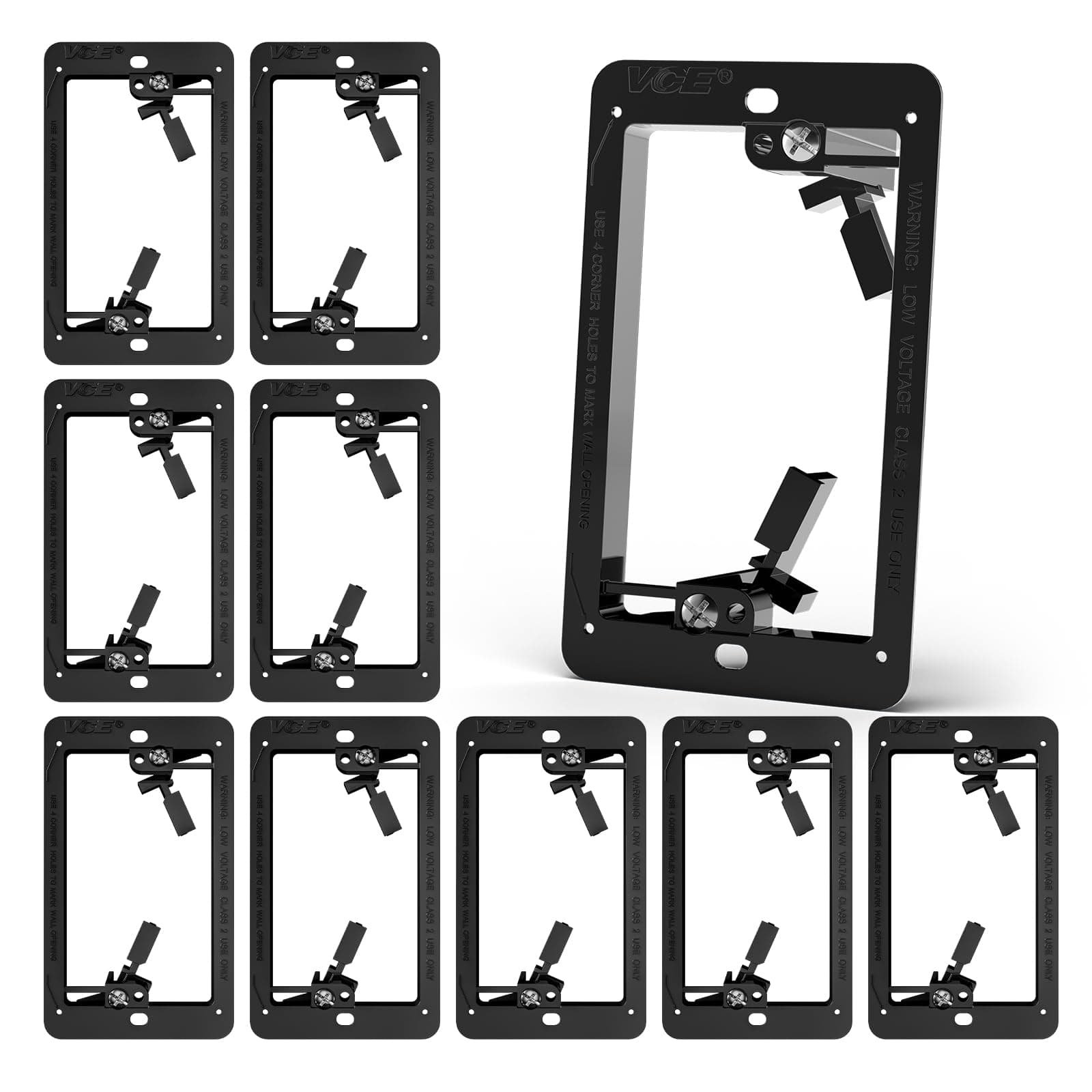 Low Voltage Mounting Bracket 10 Pack, Flush Low Voltage Box for Single Gang Wall Plate, Telephone Wires, Network Cables, HDMI, Coaxial, Speaker Cables, Black