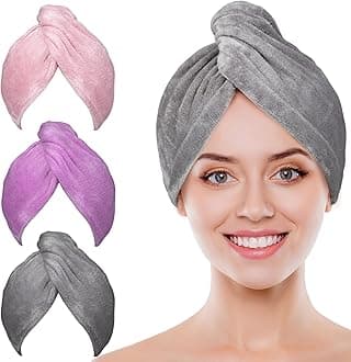 POPCHOSE Microfiber Hair Towel Wrap, 3 Pack Fast Drying Hair Turban, Stocking Stuffers for Women, Soft Ultra Absorbent, No Frizz Hair Wrap Towels for Women Wet Hair, Curly, Longer, Thicker Hair