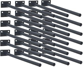 24 Pcs 10" Black Steel Floating Shelf Bracket Blind Shelf Supports - Hidden Brackets for Floating Wood Shelves - Concealed Blind Shelf Support – Screws and Wall Plugs Included