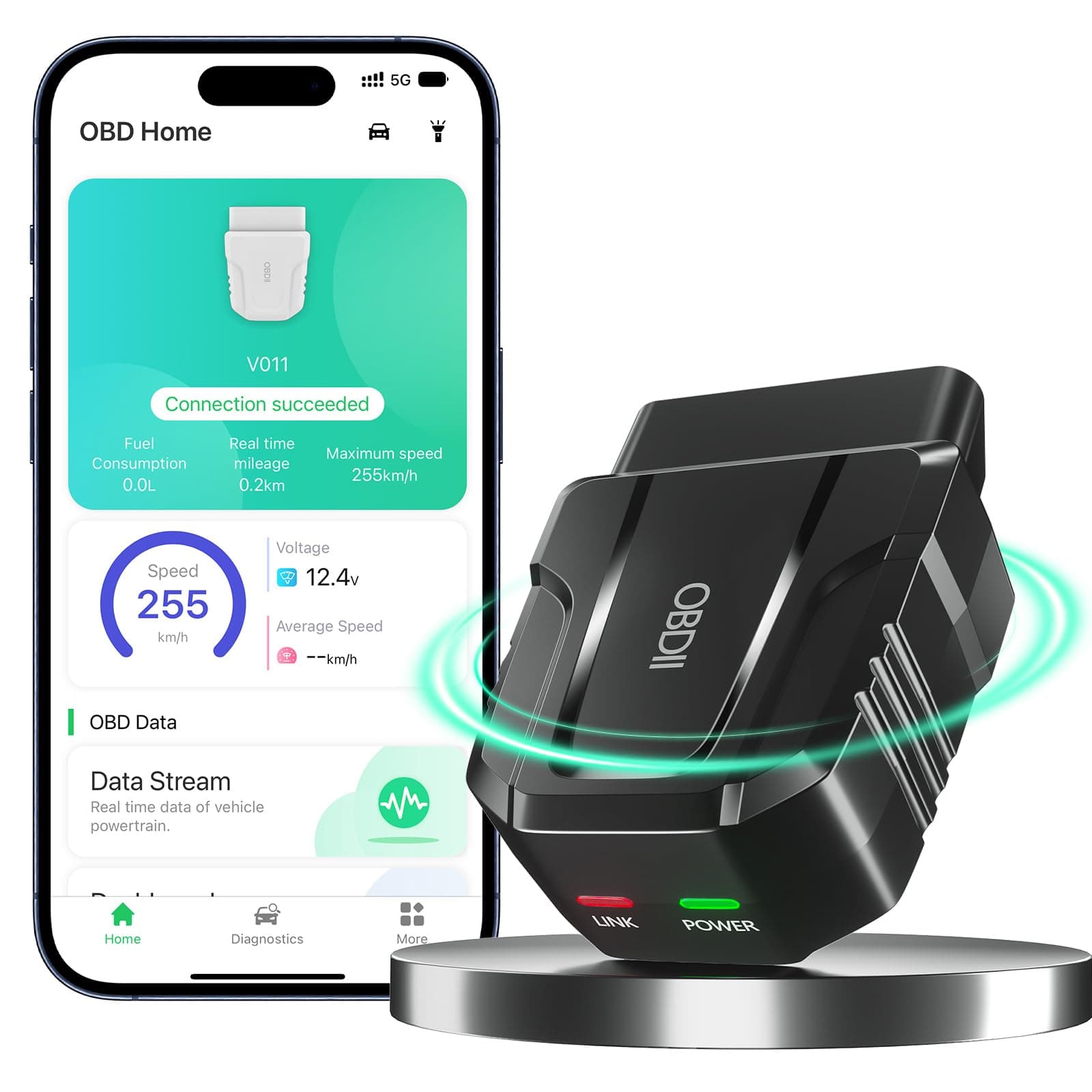 OBD2 Scanner Reader Bluetooth Wireless Auto Diagnostic Scan Tool for iOS & Android for Performance Test Bluetooth 5.4 Car Check Engine Car Code Reader, Clear Error Code Live Data Reset Exclusive APP