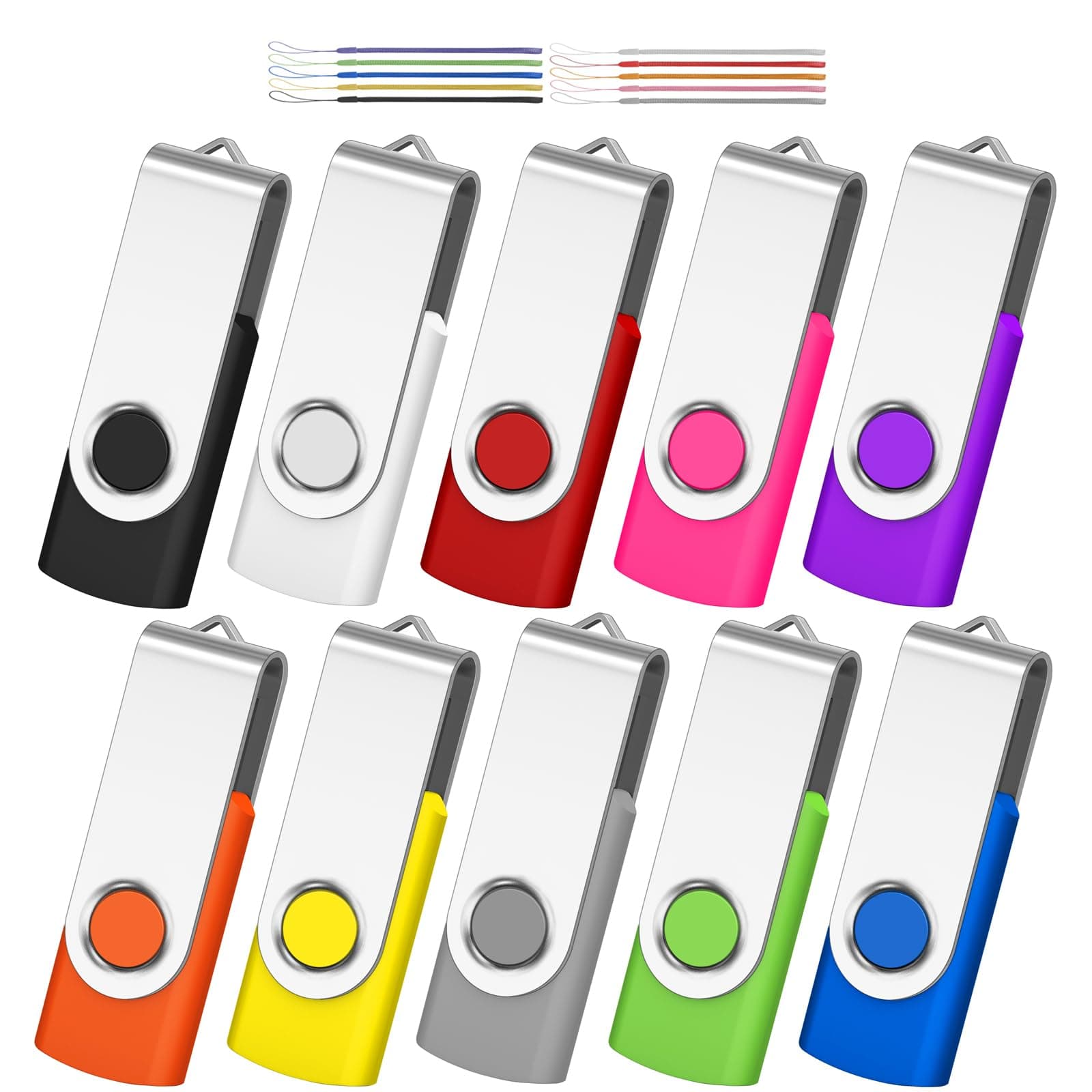 1GB USB Flash Drive 10 Pack, AreTop Premium USB2.0 Classic Swivel Memory Stick Thumb Drive Bulk Jump Drive Pack Computer Data Storage Pendrive, Mix Colors, 10PCS