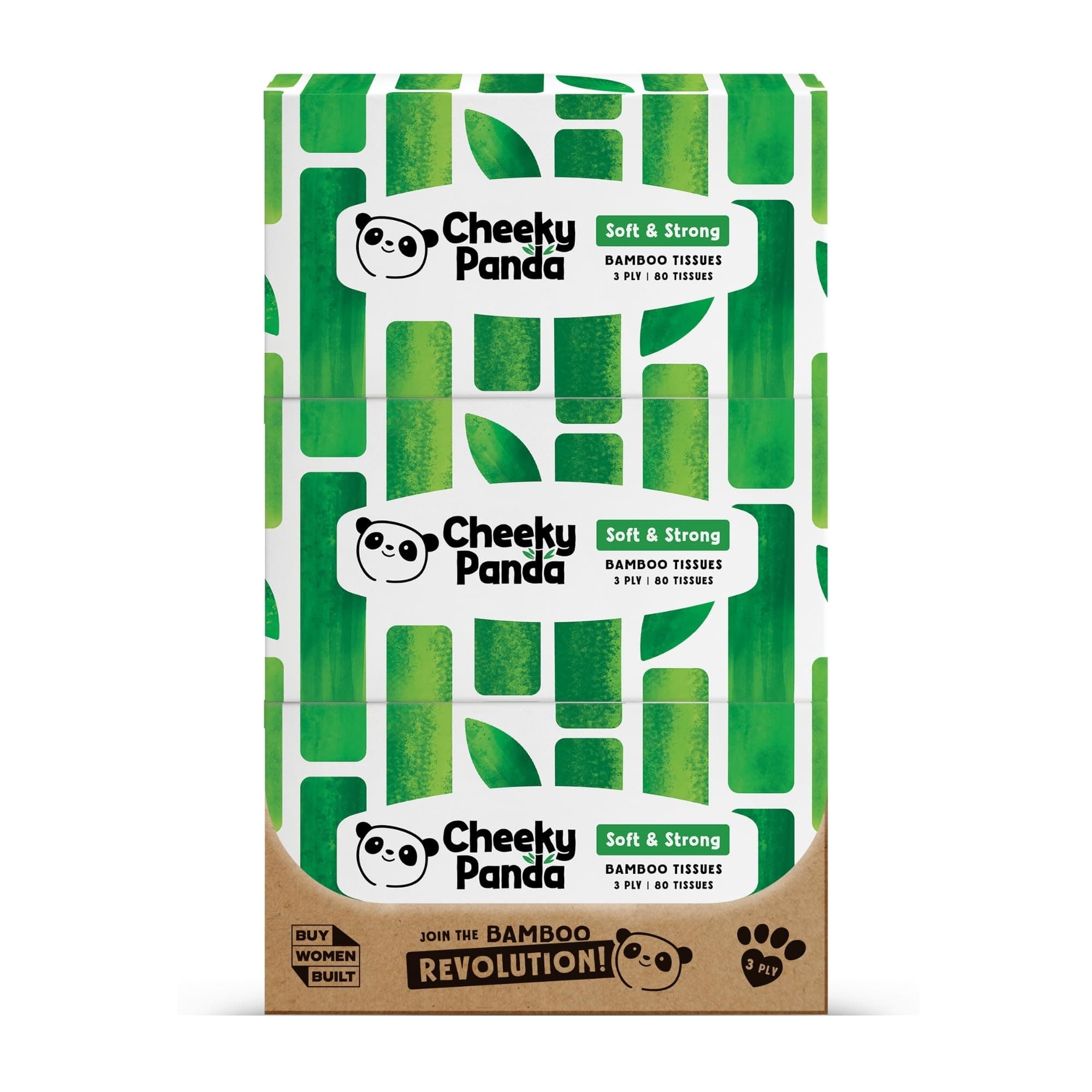 The Cheeky Panda Bamboo Facial Tissues Boxes | 12 x Flat Tissue Boxes (80 Tissues per Box) | Soft 3 Ply Bamboo Tissue Paper Bulk | Sustainable Tissues Flat Box