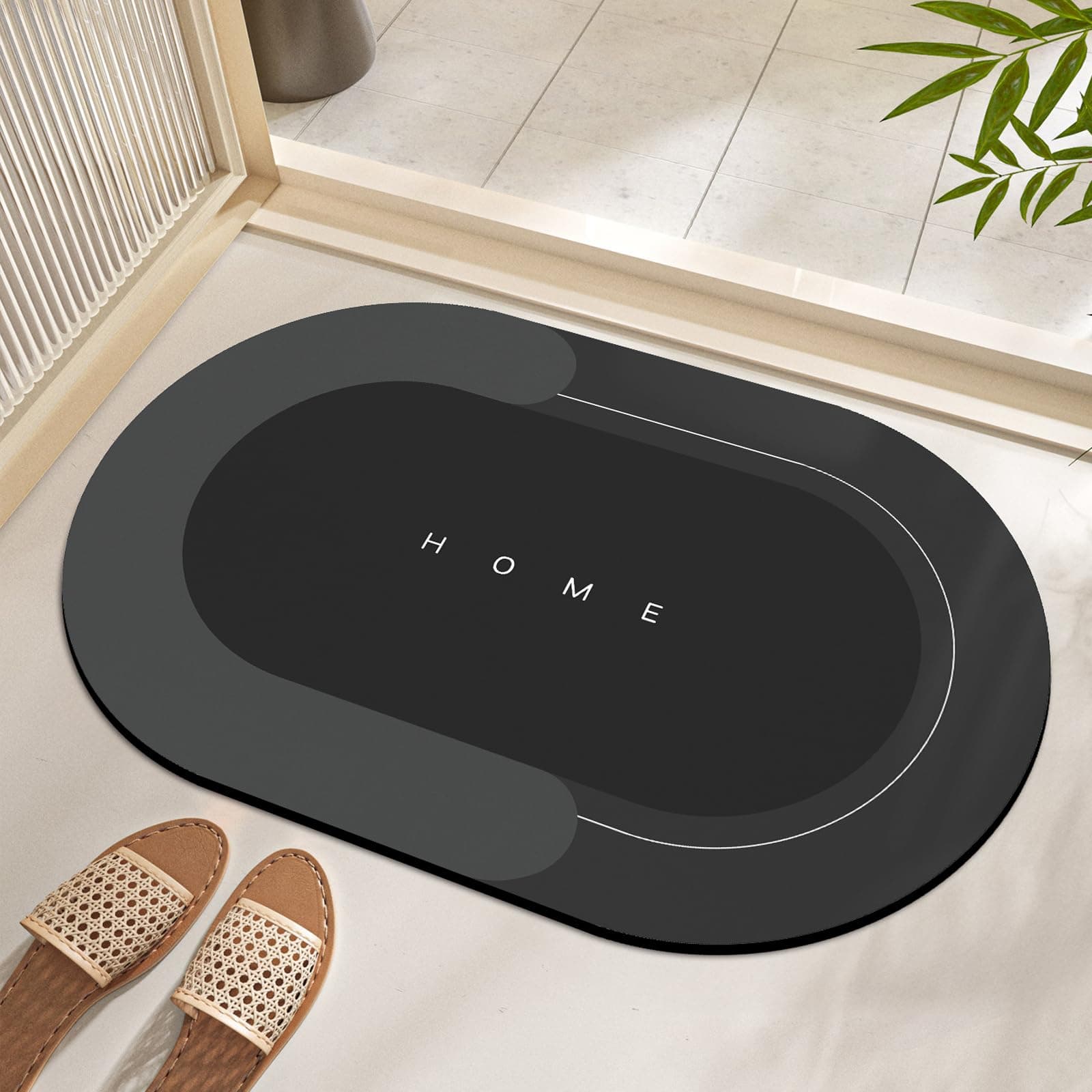 Super Absorbent Bath Mat, Quick-drying Bathroom Mats, Super Absorbent Living Room Floor Mat , Rubber Non-slip Bottom, Easy to Clean Bathroom Rugs, Simple Kitchen Doormat (Oval Dark Gray, 40x60cm)