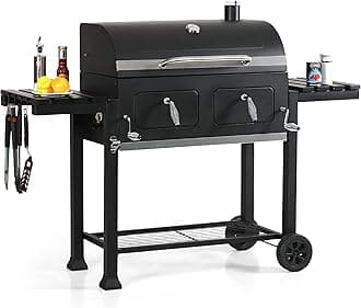 Extra Large Charcoal BBQ Grill with Oversize Cooking Area(794 SQIN), Outdoor Cooking Grill with 2 Individual Lifting Charcoal Trays and 2 Foldable Side Tables