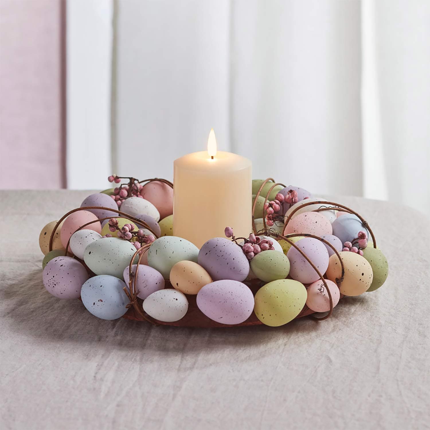 Lights4fun Pastel Egg Easter Wreath with TruGlow® Candle Tabletop Spring Decoration 33cm